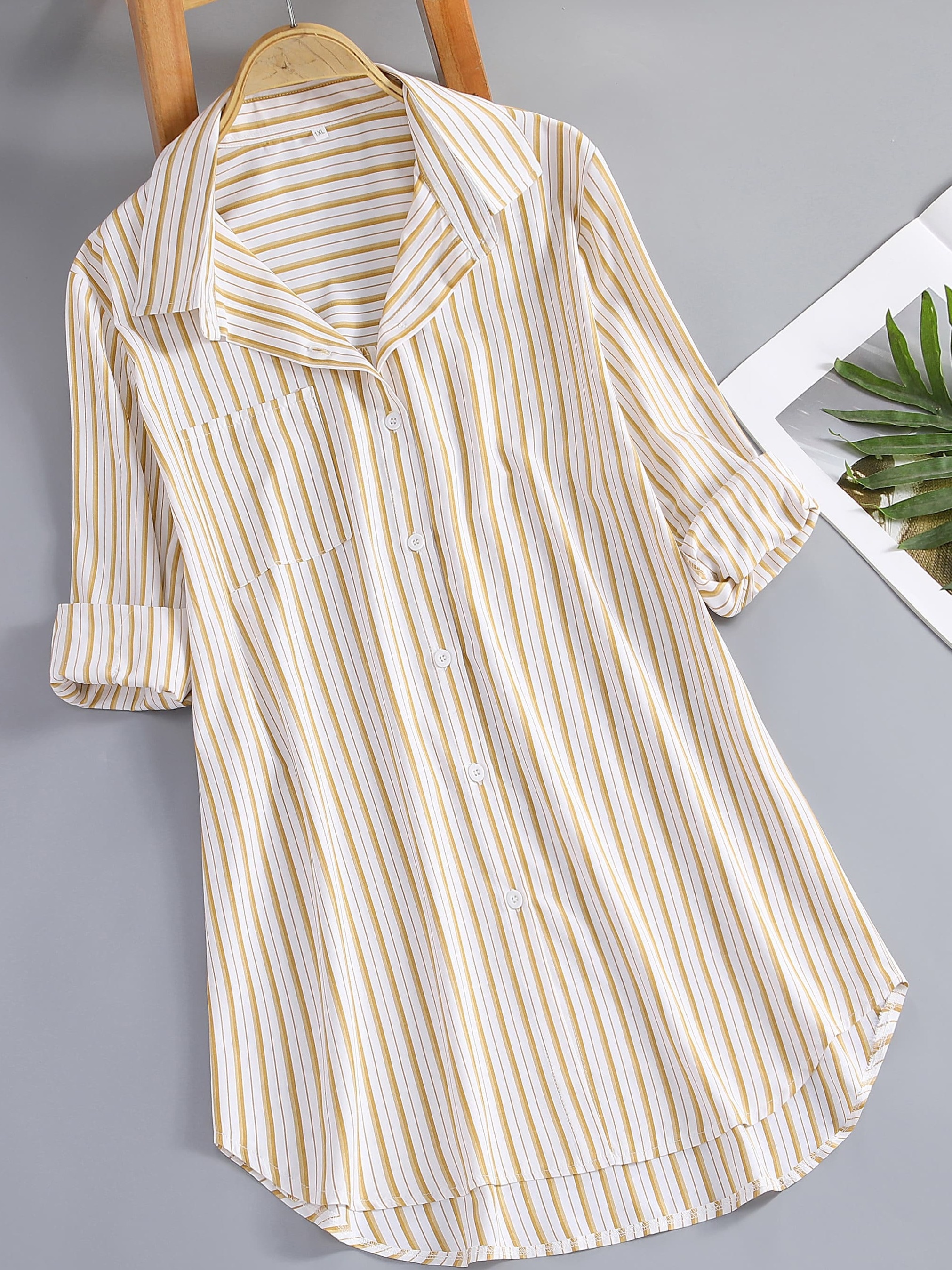 plus size striped print shirt casual long sleeve button front shirt womens plus size clothing details 5