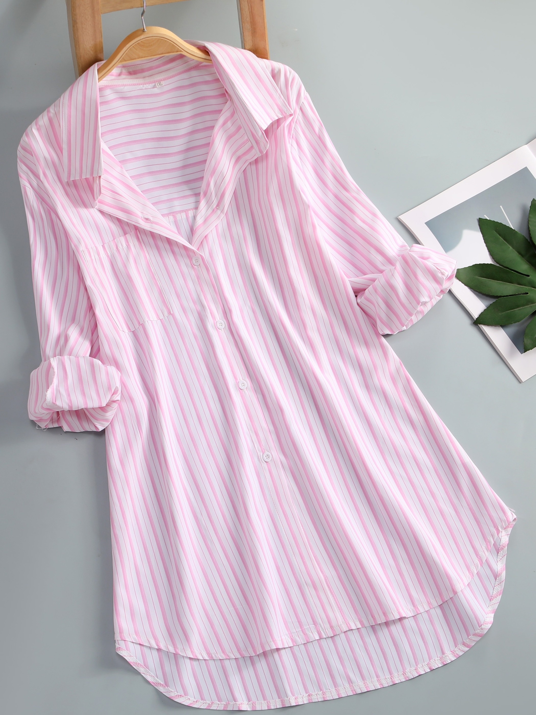 plus size striped print shirt casual long sleeve button front shirt womens plus size clothing details 11