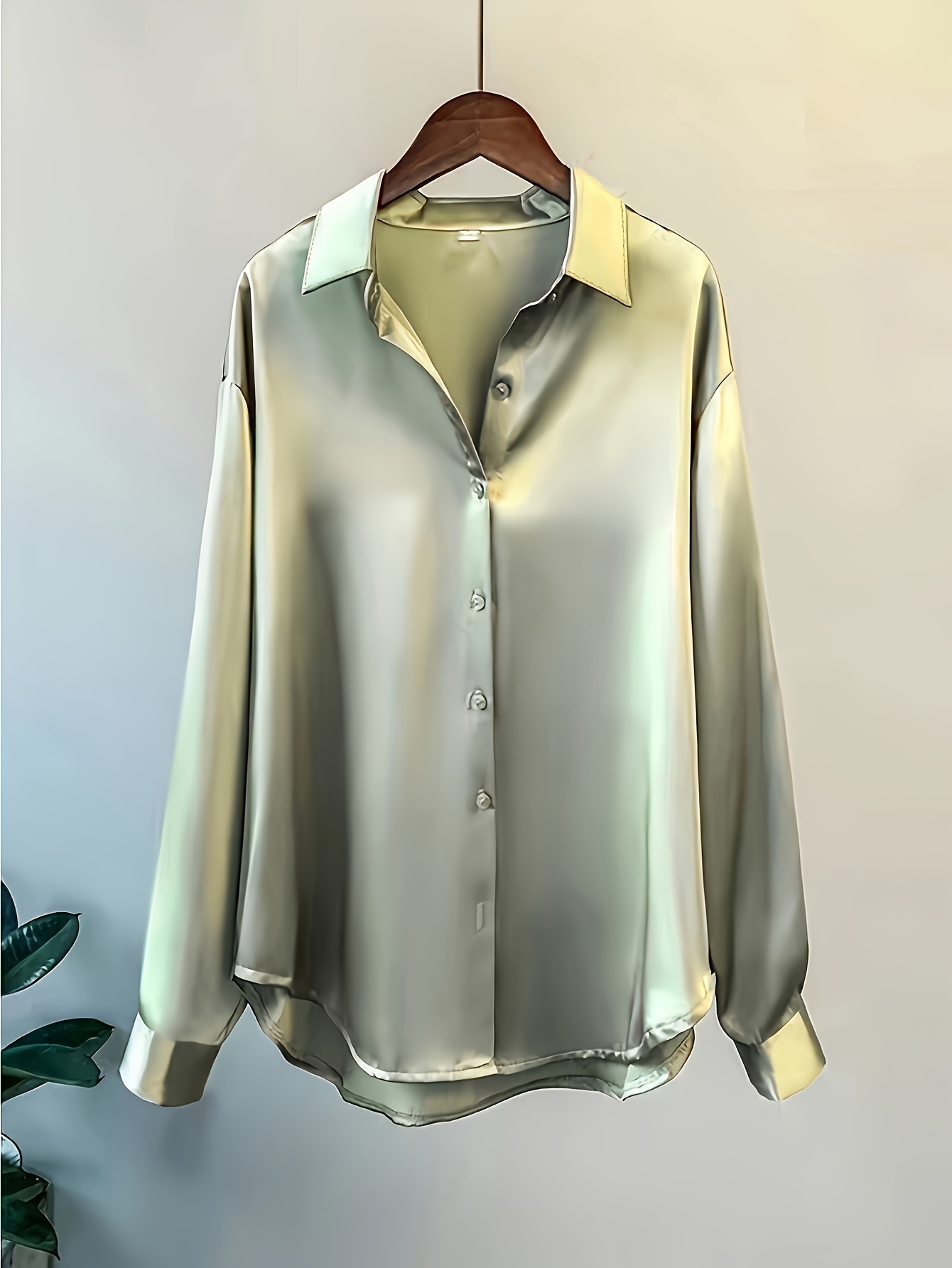 plus size solid collared shirt casual long sleeve button front shirt womens plus size clothing details 2