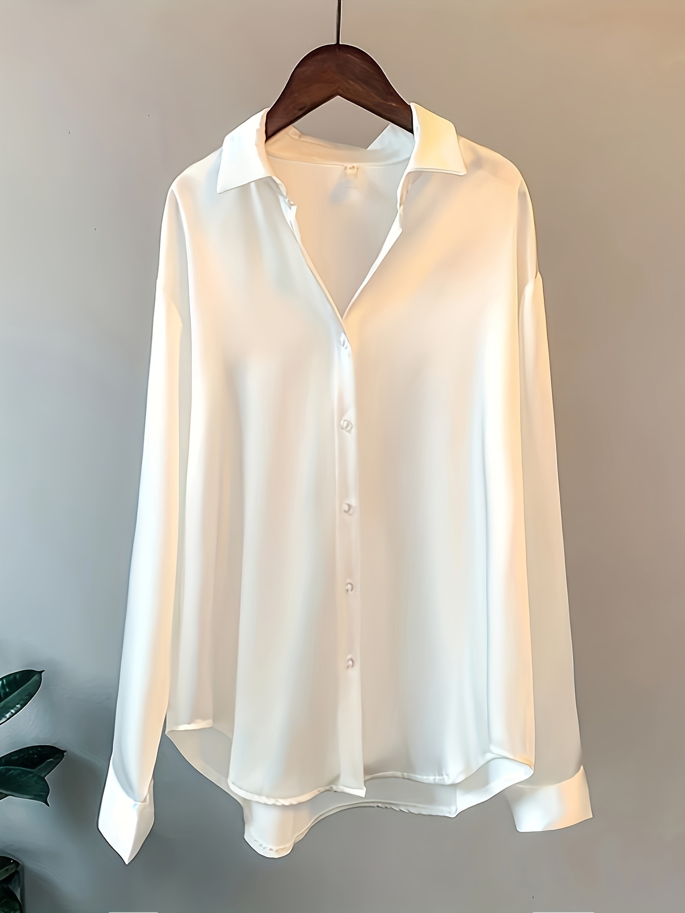 plus size solid collared shirt casual long sleeve button front shirt womens plus size clothing details 4