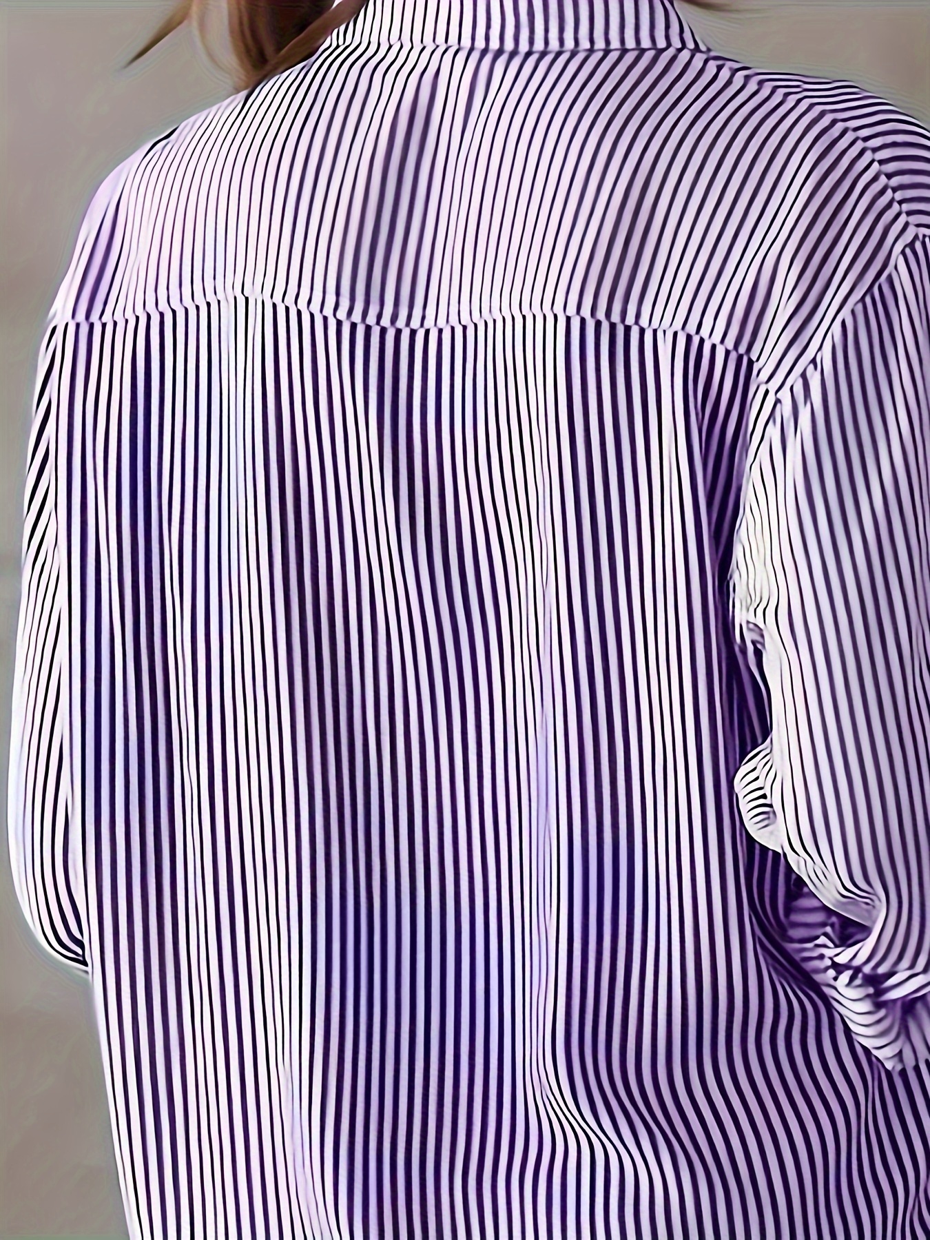 womens casual blouse plus size stripe print long sleeve button up lapel collar shirt top details 8