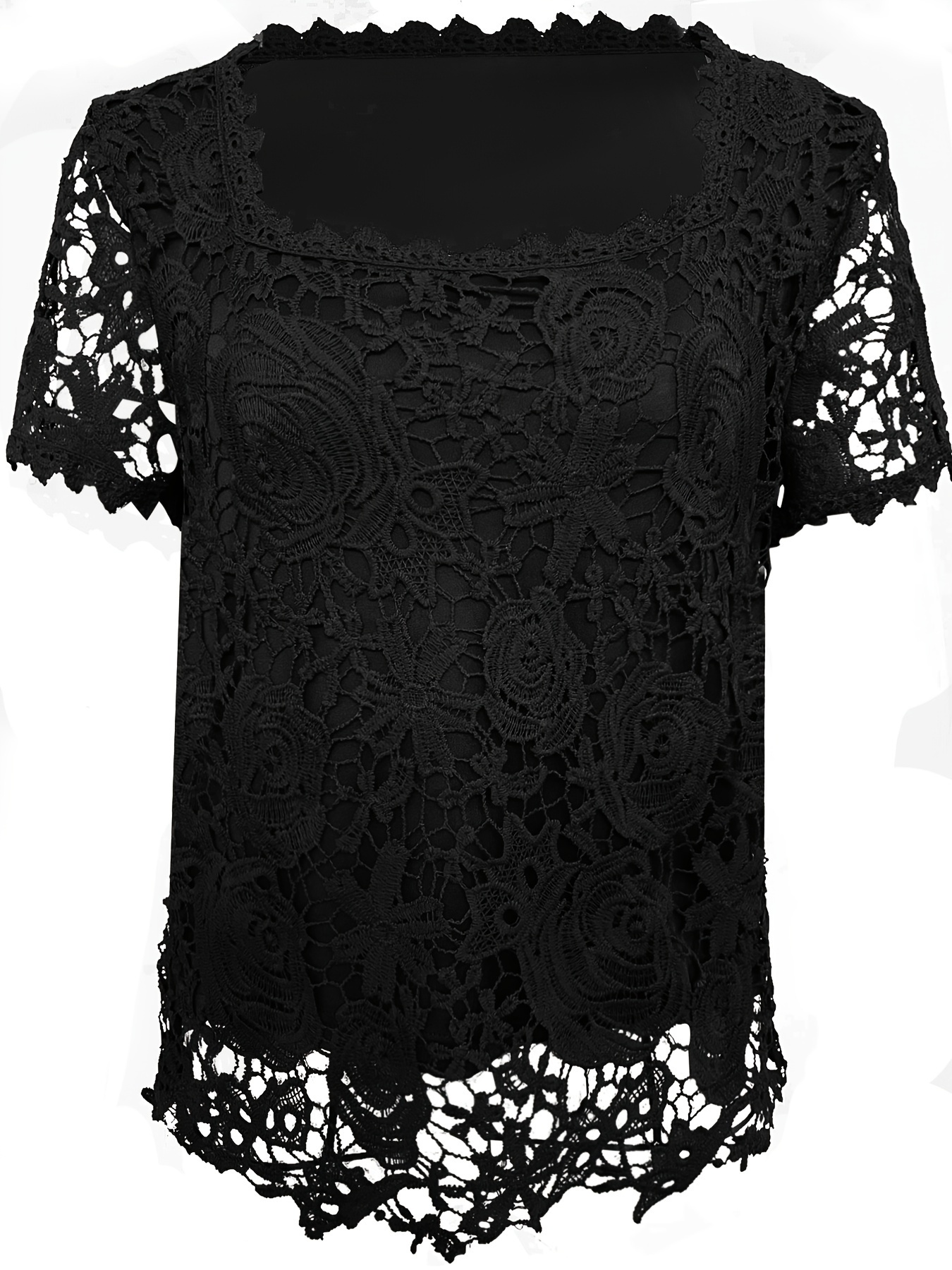 plus size lace stitching blouse elegant square neck short sleeve blouse for spring womens plus size clothing details 1