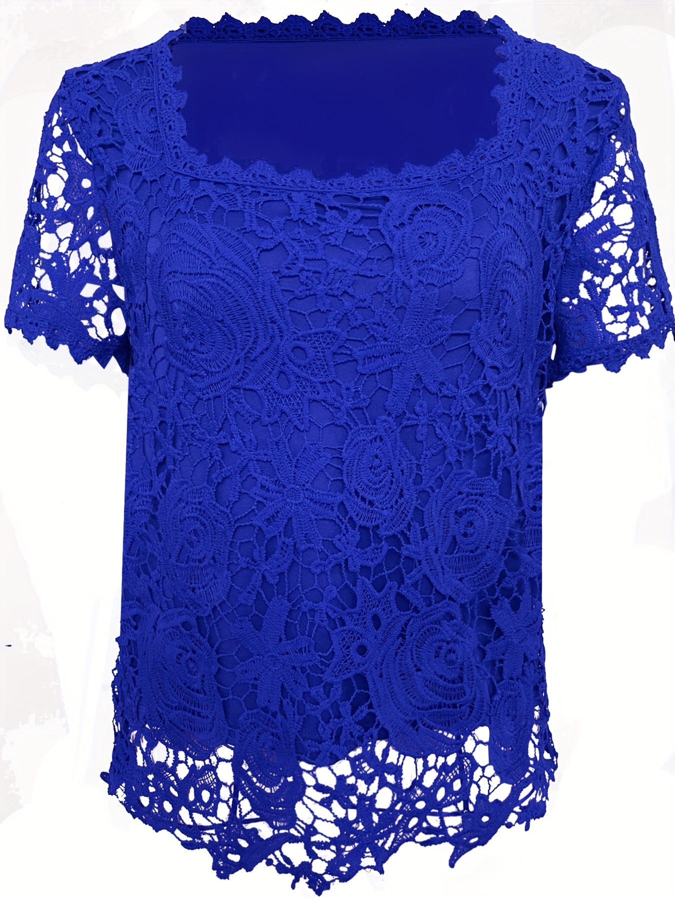 plus size lace stitching blouse elegant square neck short sleeve blouse for spring womens plus size clothing details 7