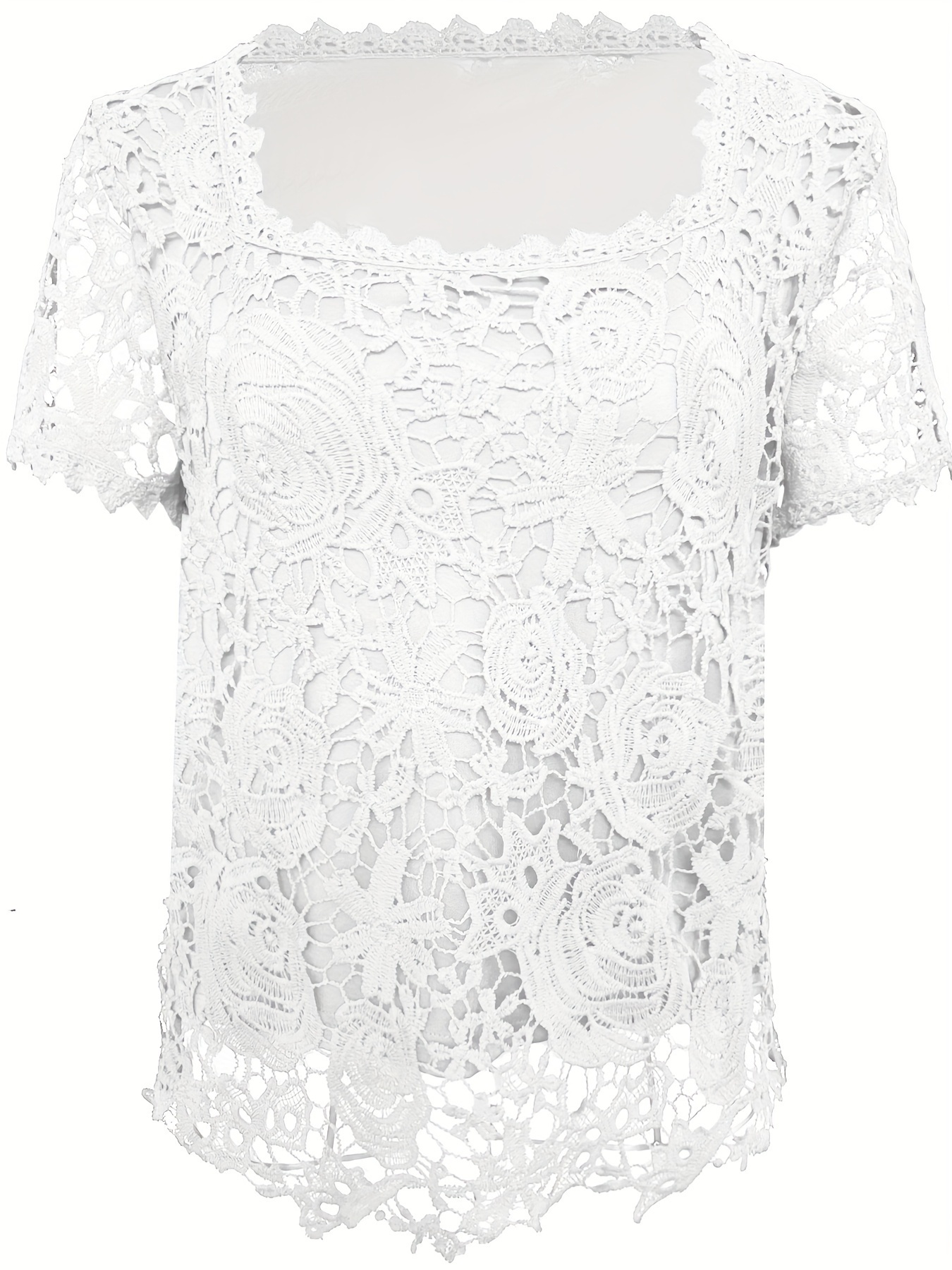 plus size lace stitching blouse elegant square neck short sleeve blouse for spring womens plus size clothing details 12