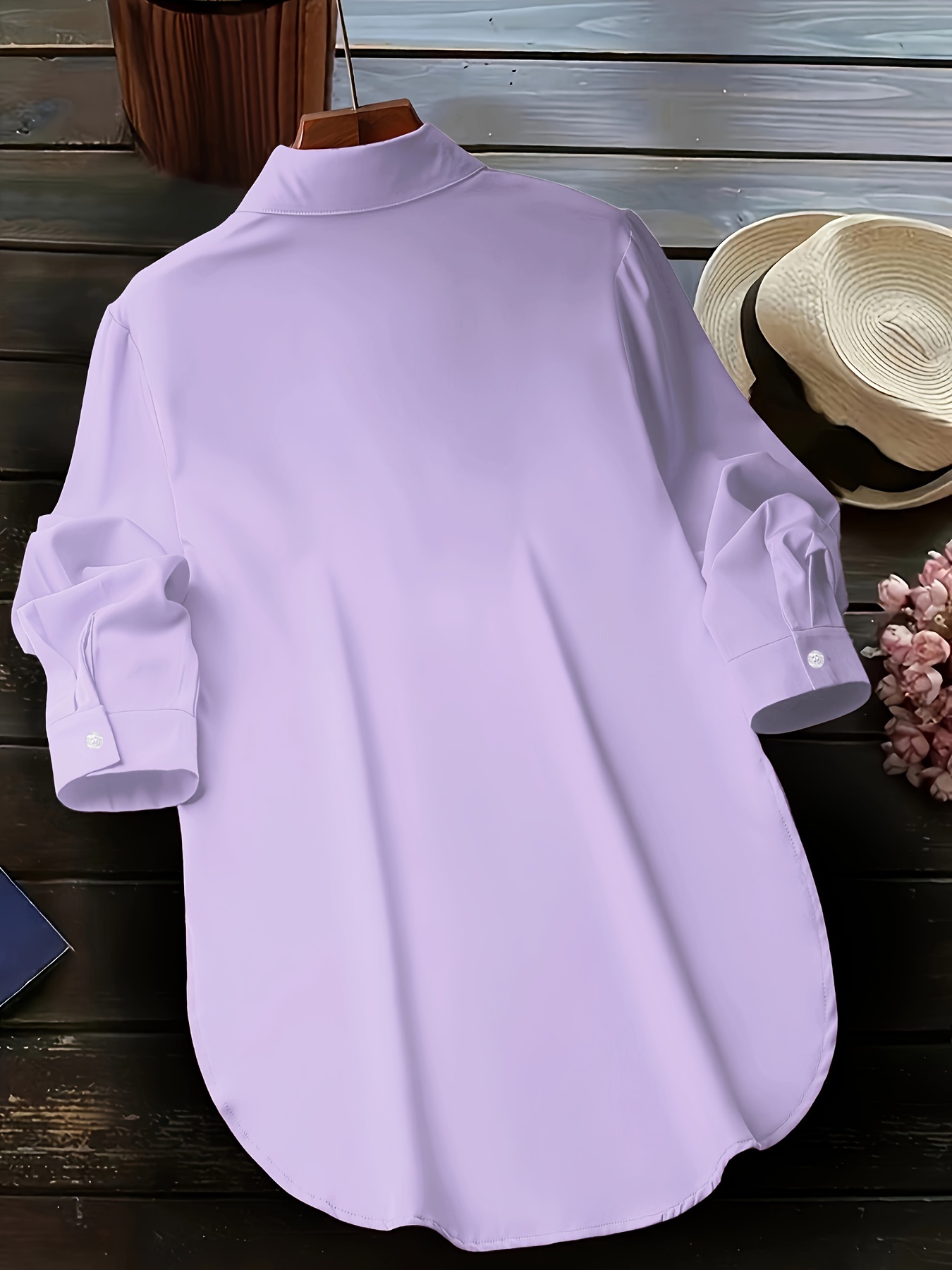 plus size curved hem blouse casual button front collared blouse for spring womens plus size clothing details 7