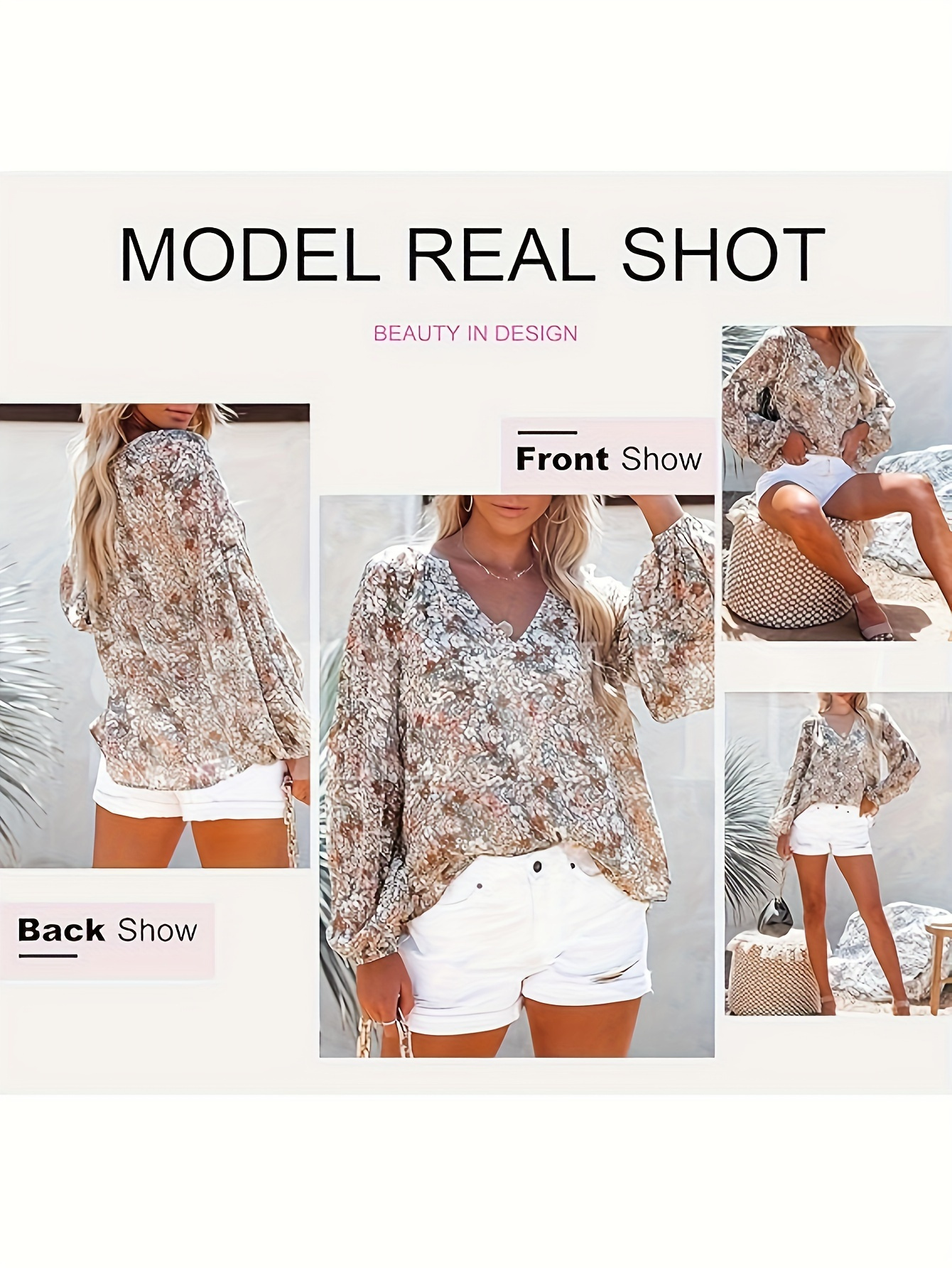 floral print v neck blouse elegant loose long sleeve blouse for spring fall womens clothing details 4