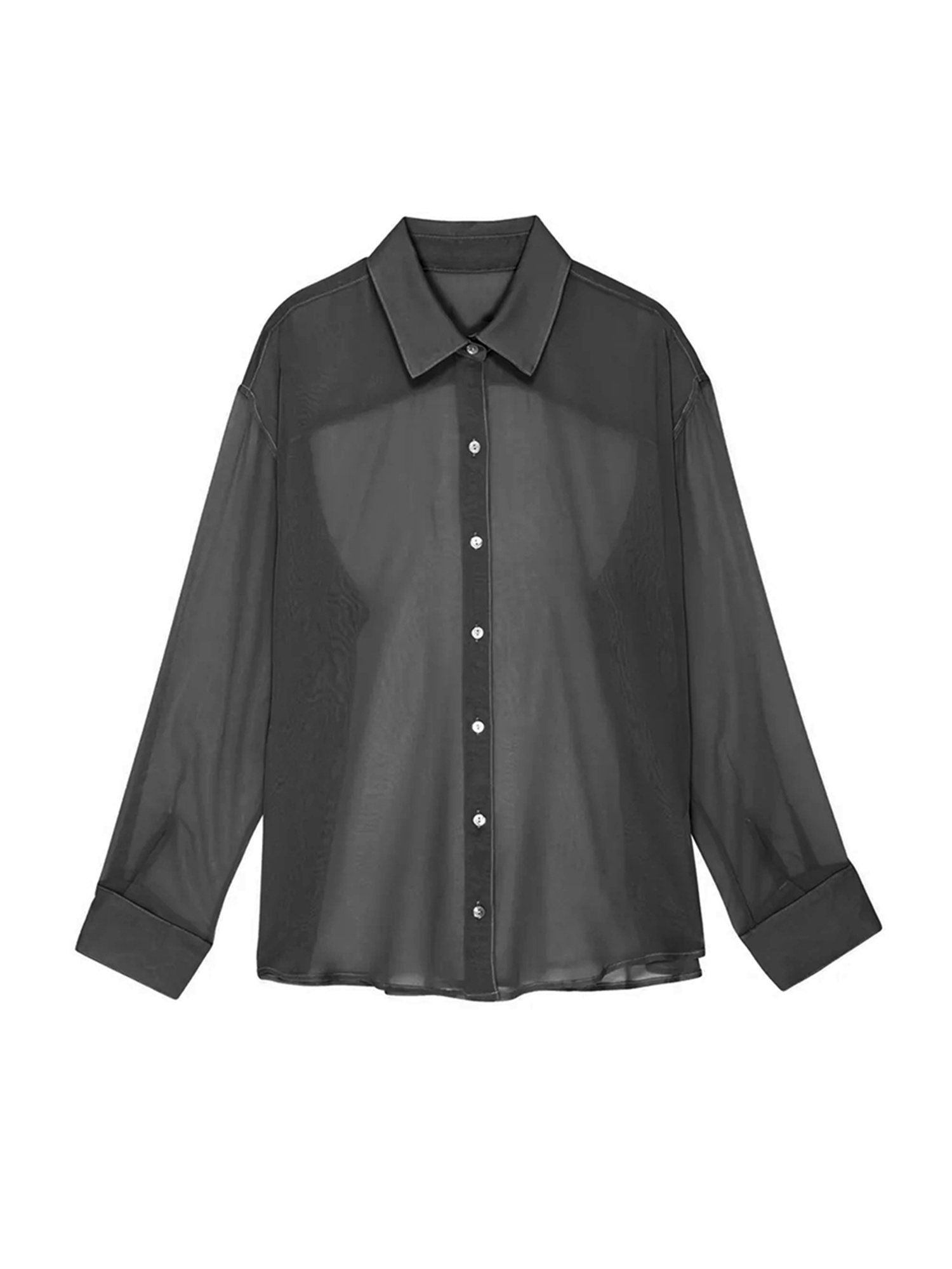 see through lapel neck blouse elegant button front long sleeve blouse for spring fall womens clothing details 2