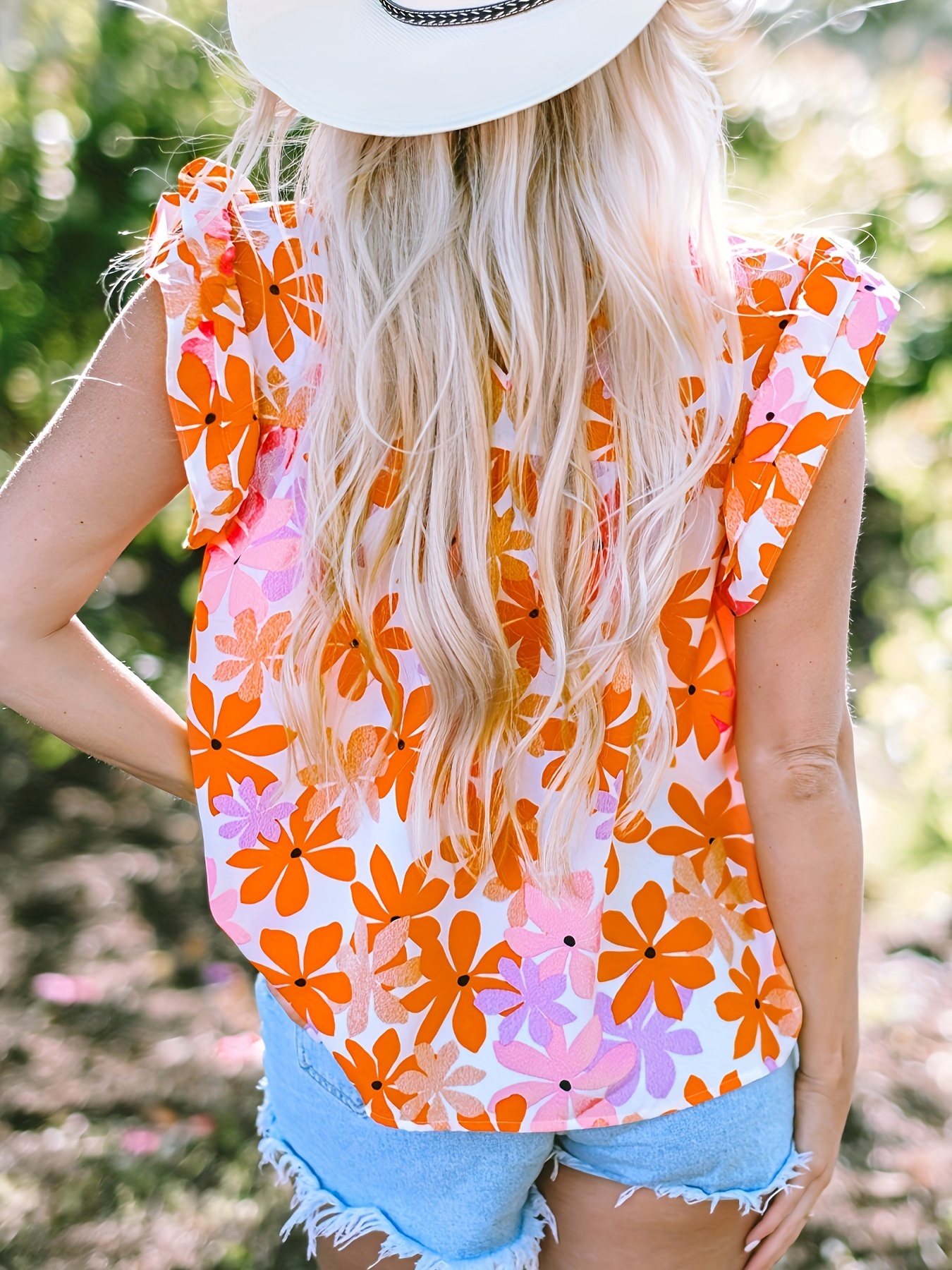 orange   sleeve smocked floral top details 4