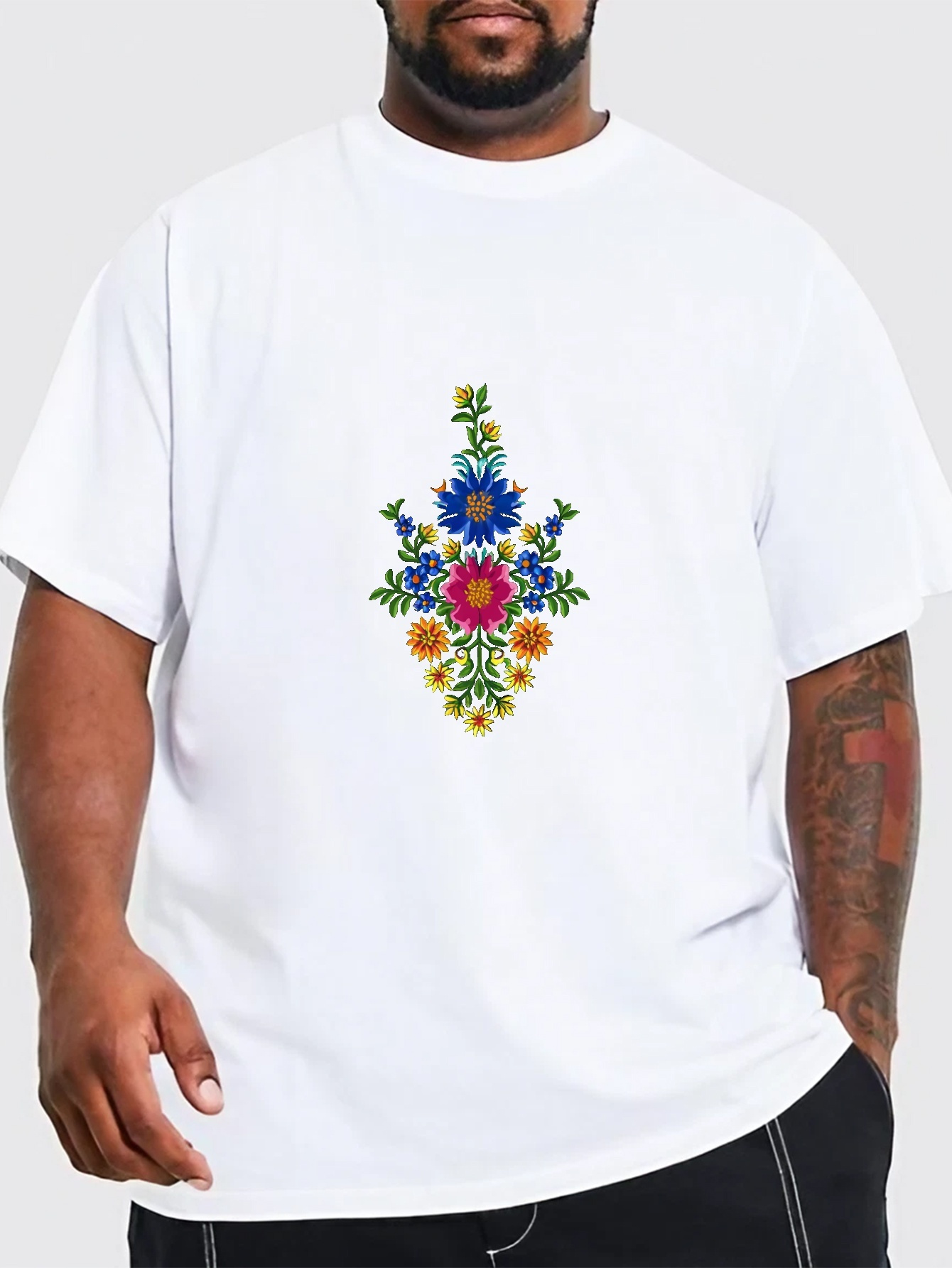 plus size vibrant flowers print mens graphic t shirt oversized short sleeve casual tee for big tall guys details 10