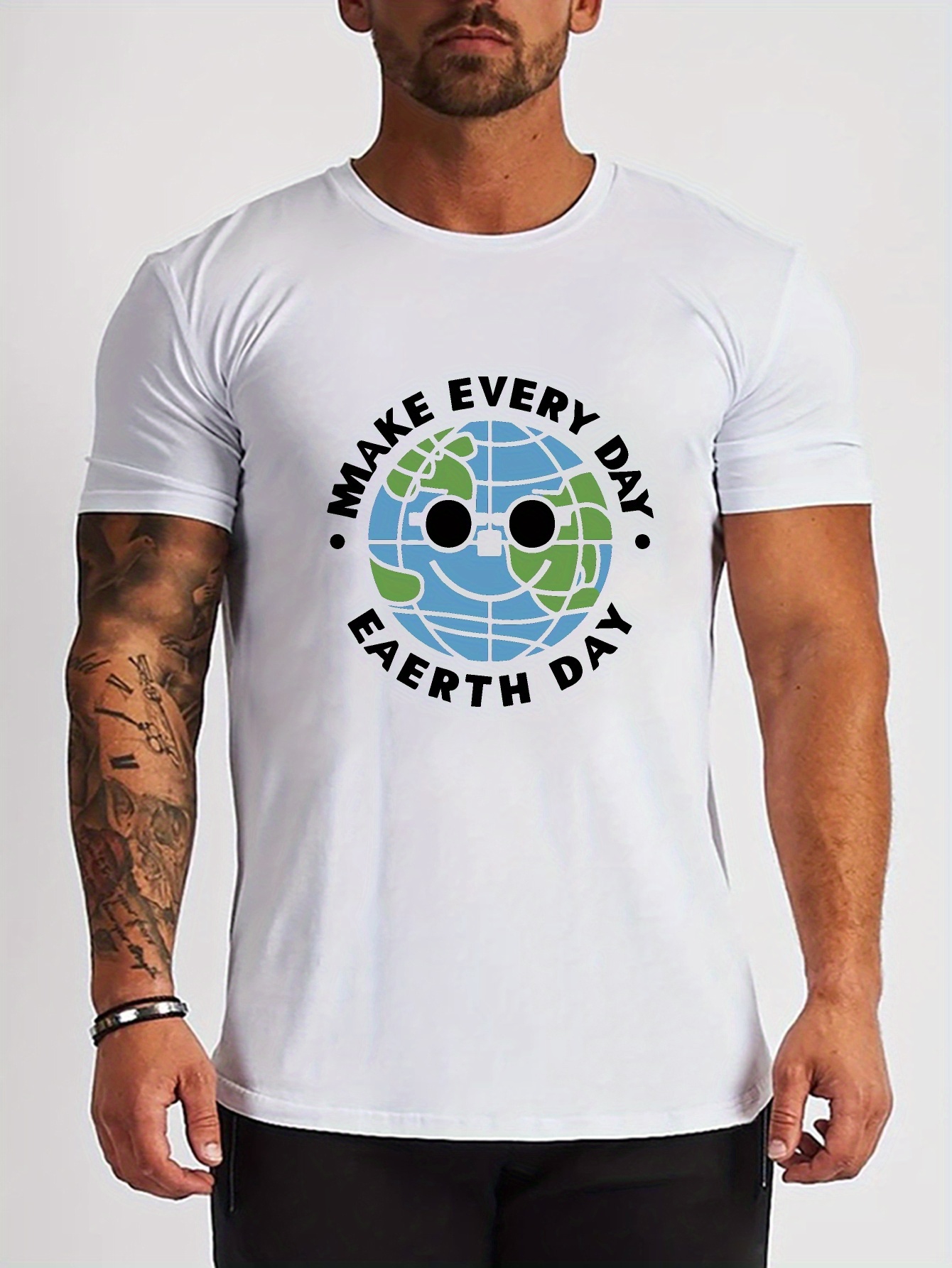 plus size mens earth graphic print casual outdoor t shirt for big tall guys details 0