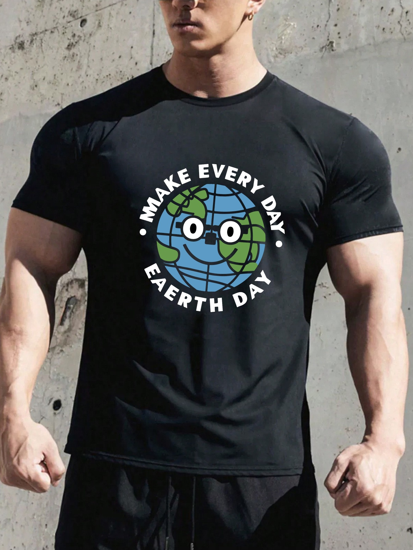 plus size mens earth graphic print casual outdoor t shirt for big tall guys details 16