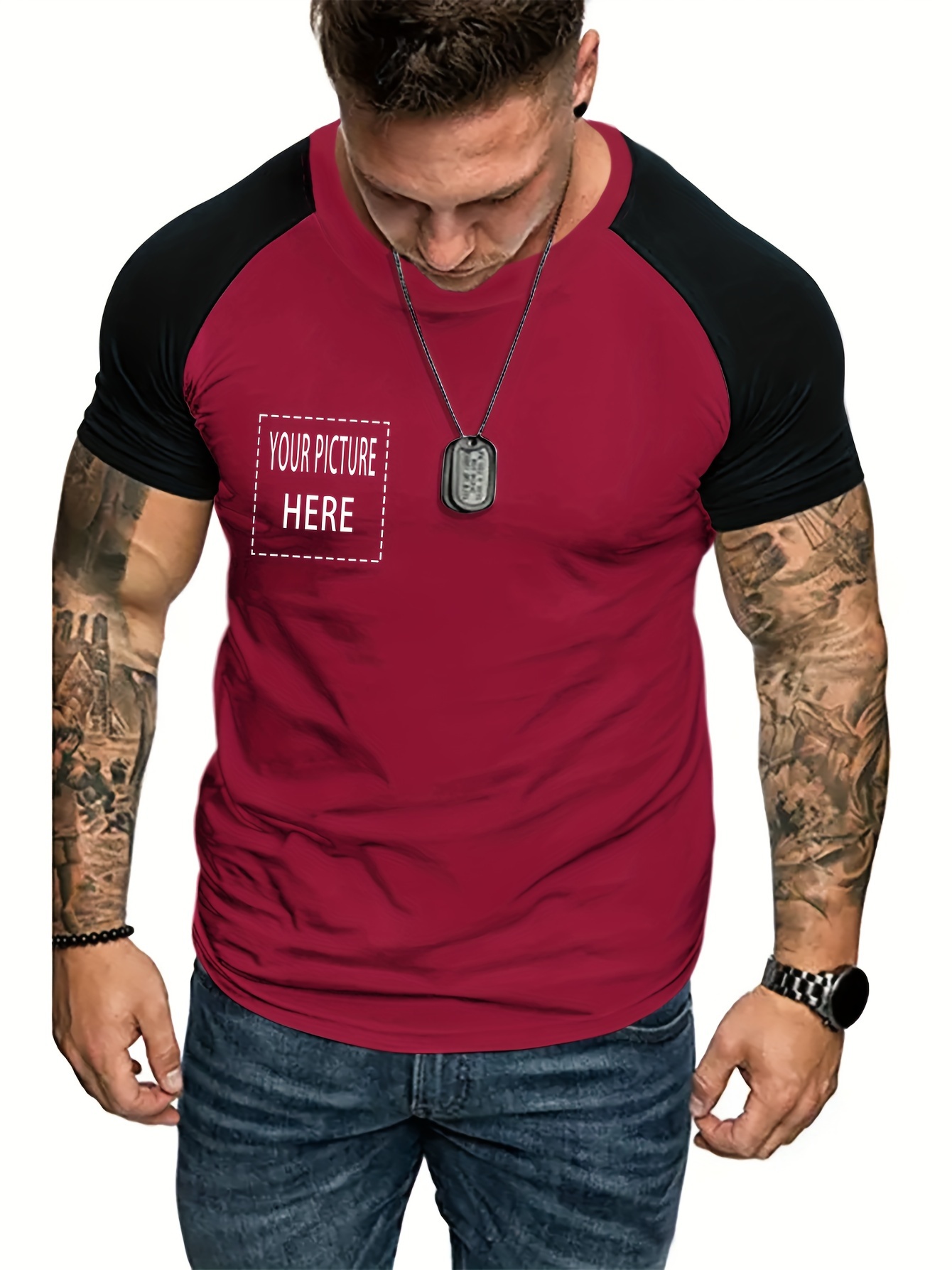 plus size mens custom raglan t shirt picture pattern graphic print short sleeve tees for males details 0