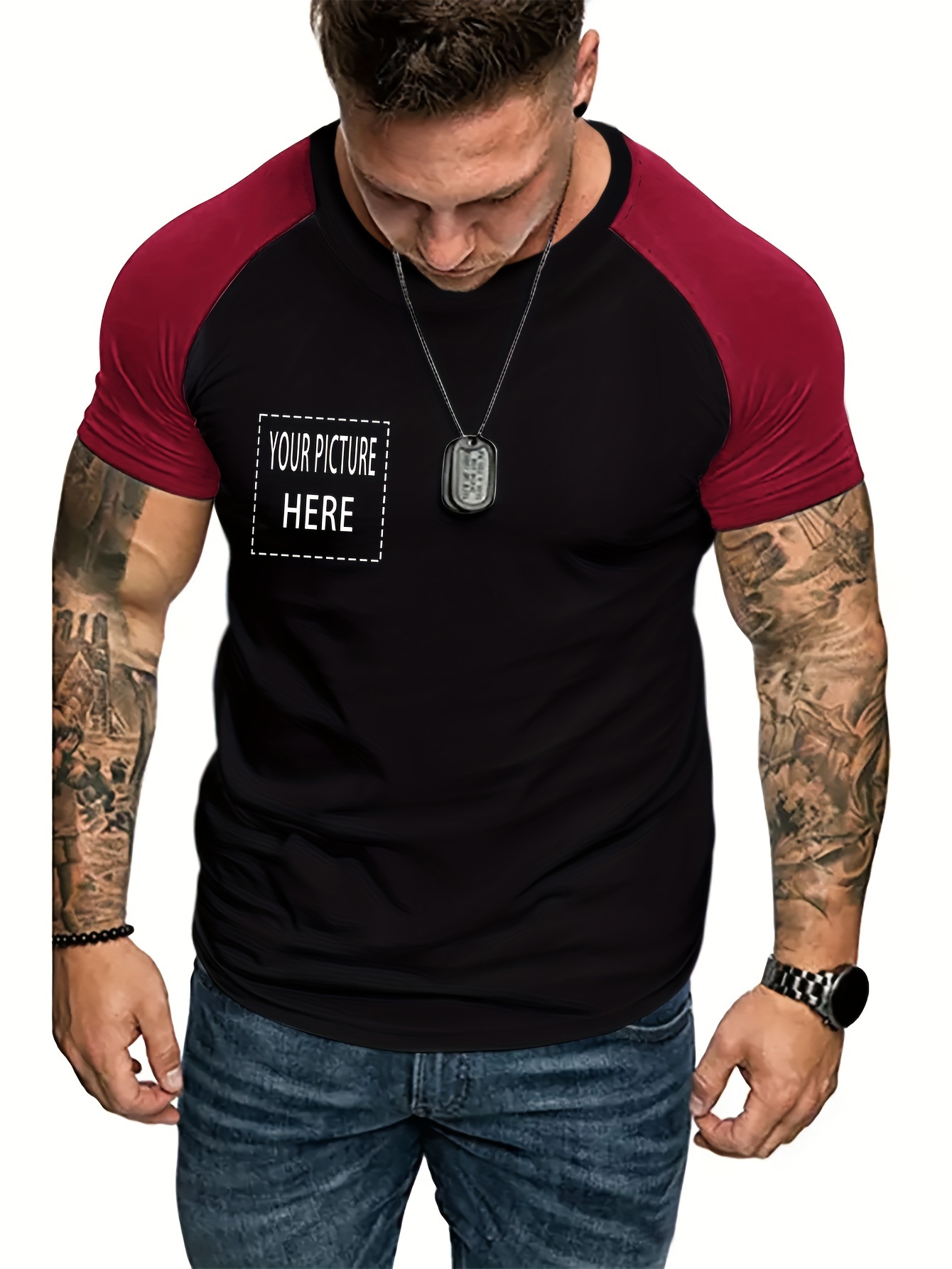 plus size mens custom raglan t shirt picture pattern graphic print short sleeve tees for males details 24