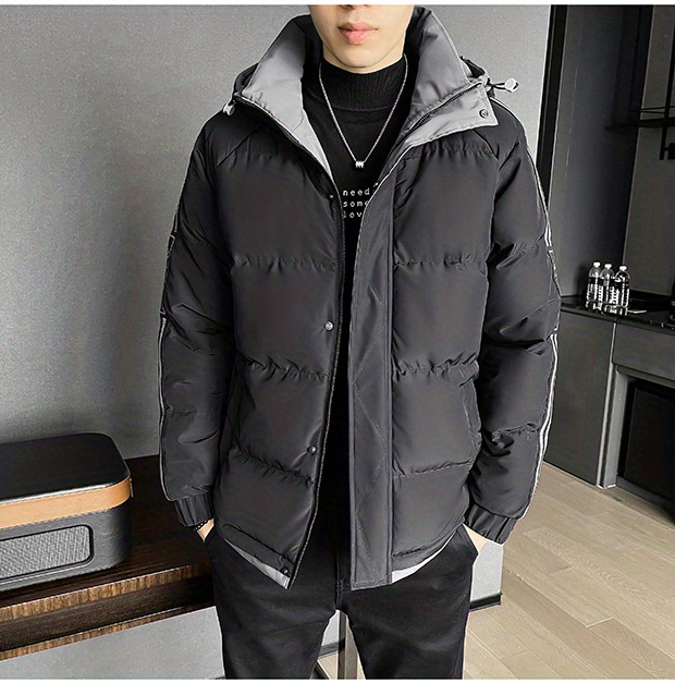 plus size mens hooded jacket solid winter warm thick zipper bread down clothing details 0