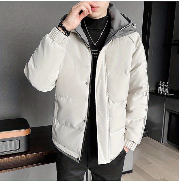 plus size mens hooded jacket solid winter warm thick zipper bread down clothing details 3