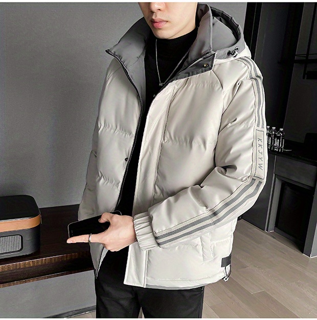 plus size mens hooded jacket solid winter warm thick zipper bread down clothing details 4