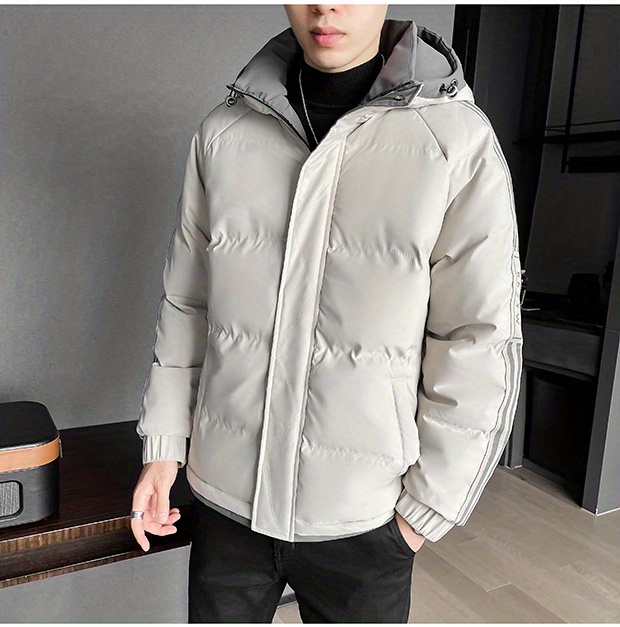 plus size mens hooded jacket solid winter warm thick zipper bread down clothing details 5