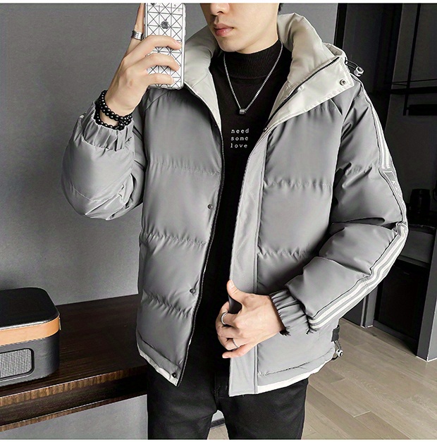 plus size mens hooded jacket solid winter warm thick zipper bread down clothing details 6