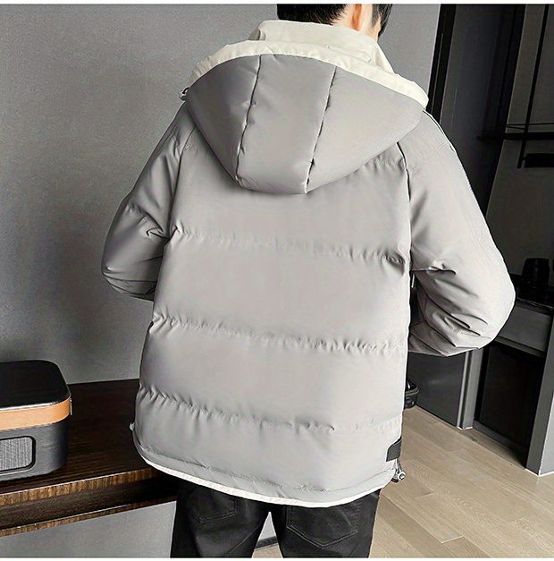 plus size mens hooded jacket solid winter warm thick zipper bread down clothing details 7