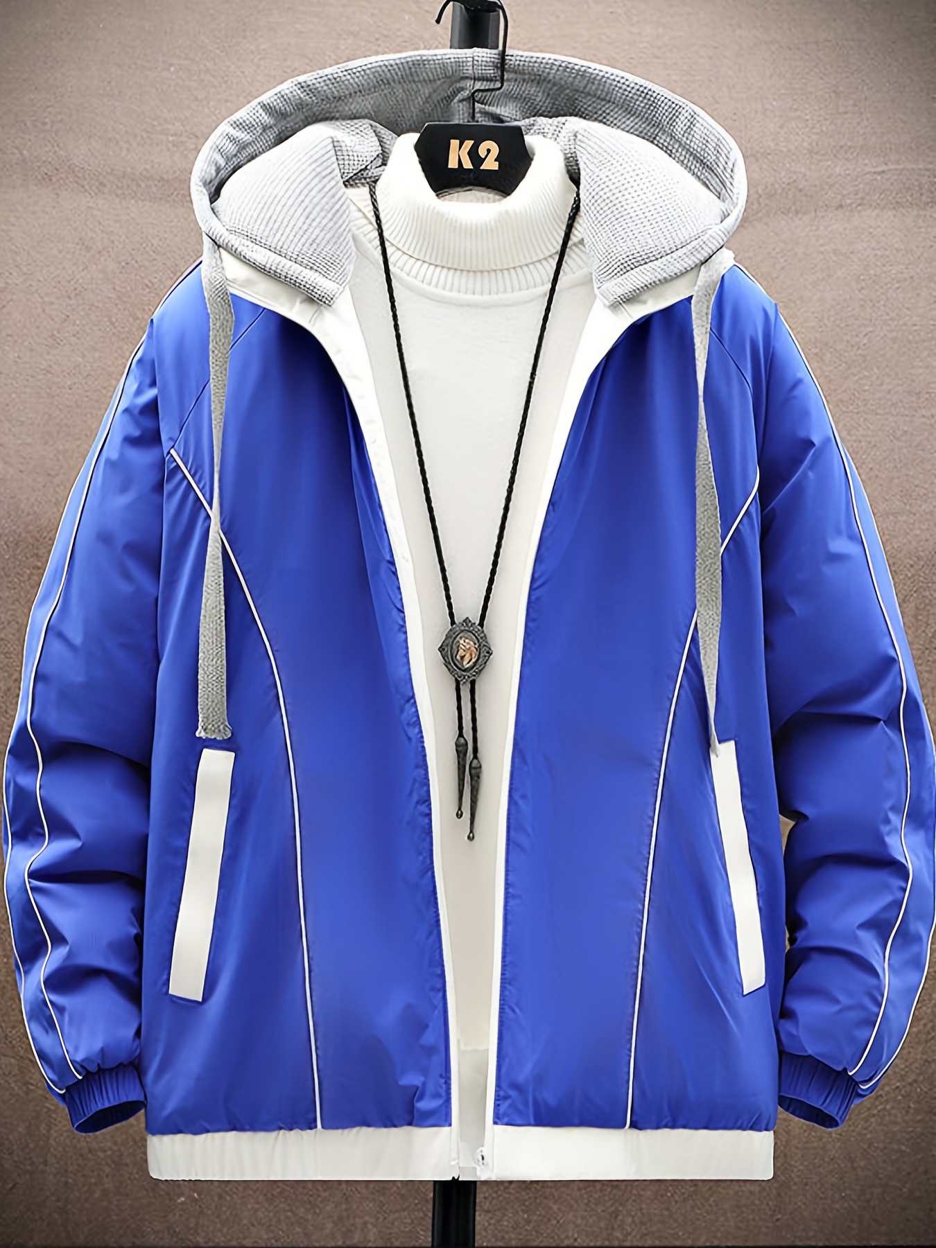 mens hooded puffer jacket with drawstring for big and tall guys plus size details 1