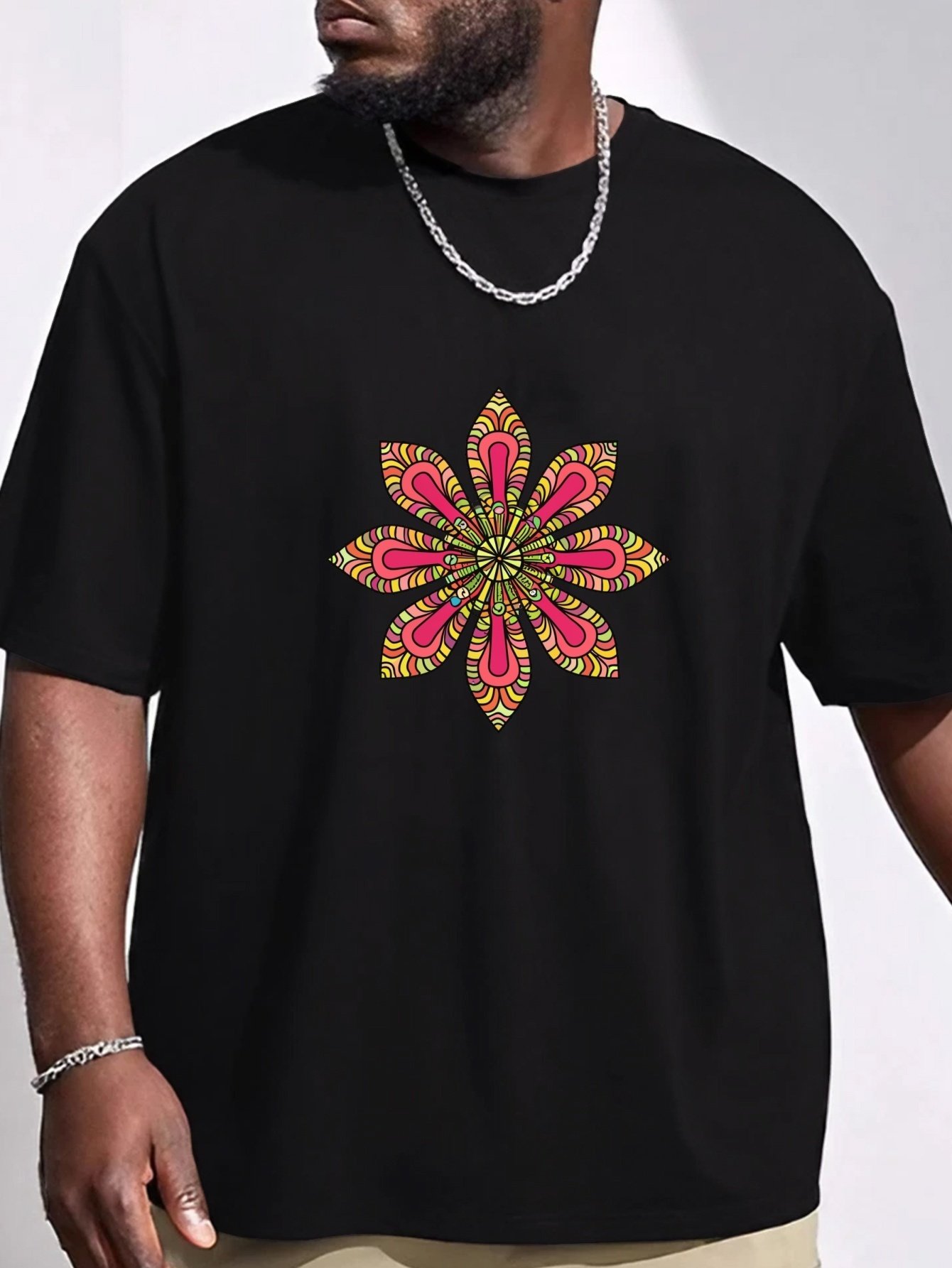 plus size colorful totem print mens graphic t shirt oversized short sleeve casual tee for big tall guys details 0