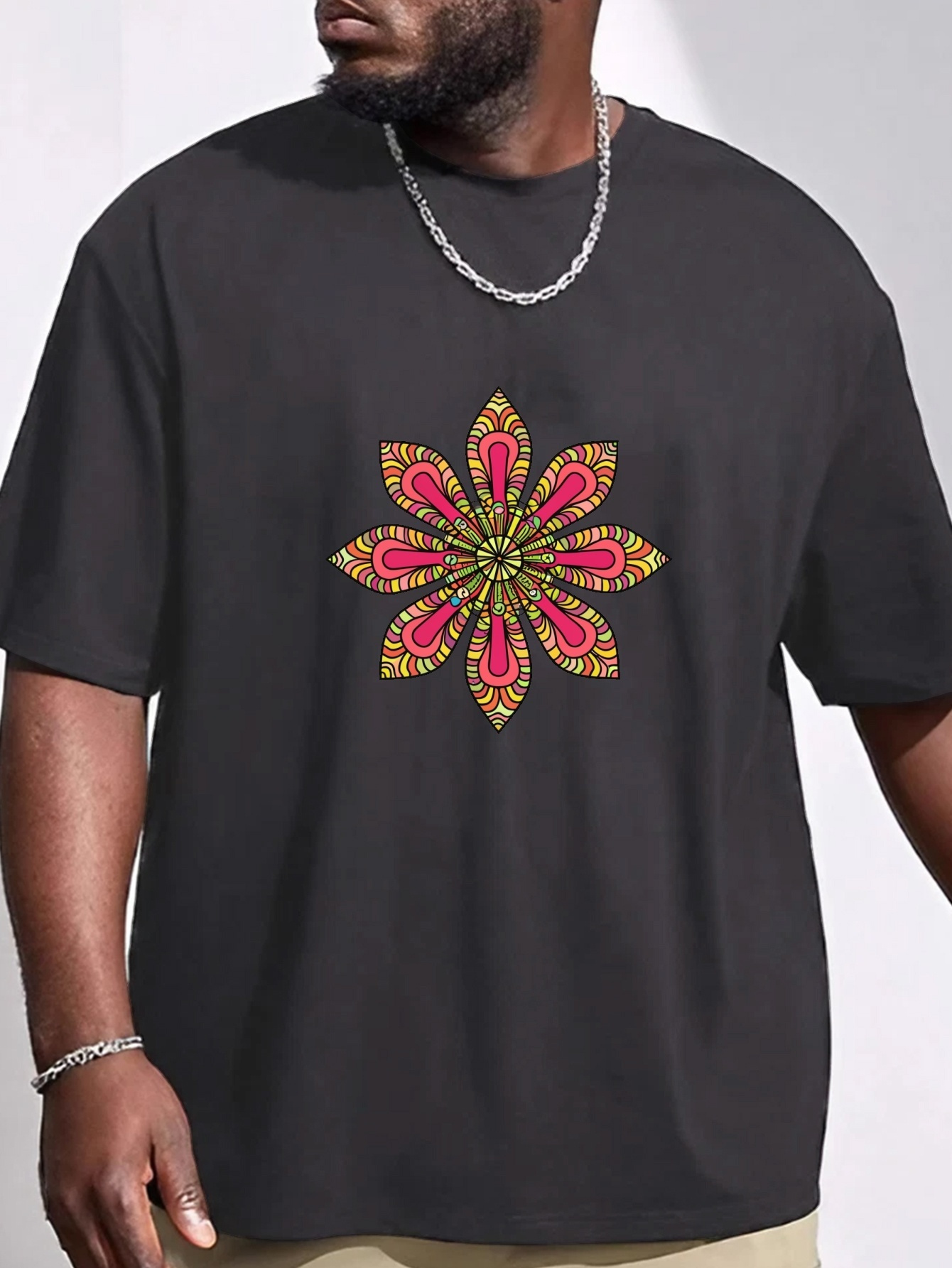 plus size colorful totem print mens graphic t shirt oversized short sleeve casual tee for big tall guys details 10