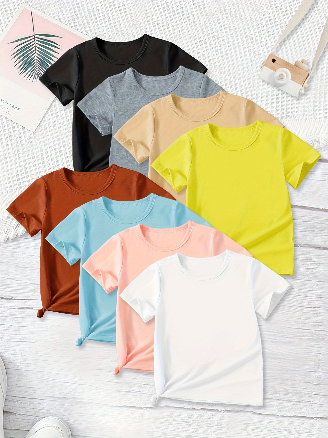 girls 8pcs set casual comfy solid colored tees for spring summer details 5