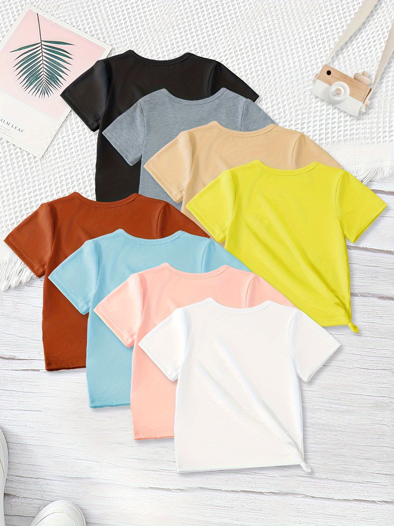 girls 8pcs set casual comfy solid colored tees for spring summer details 6