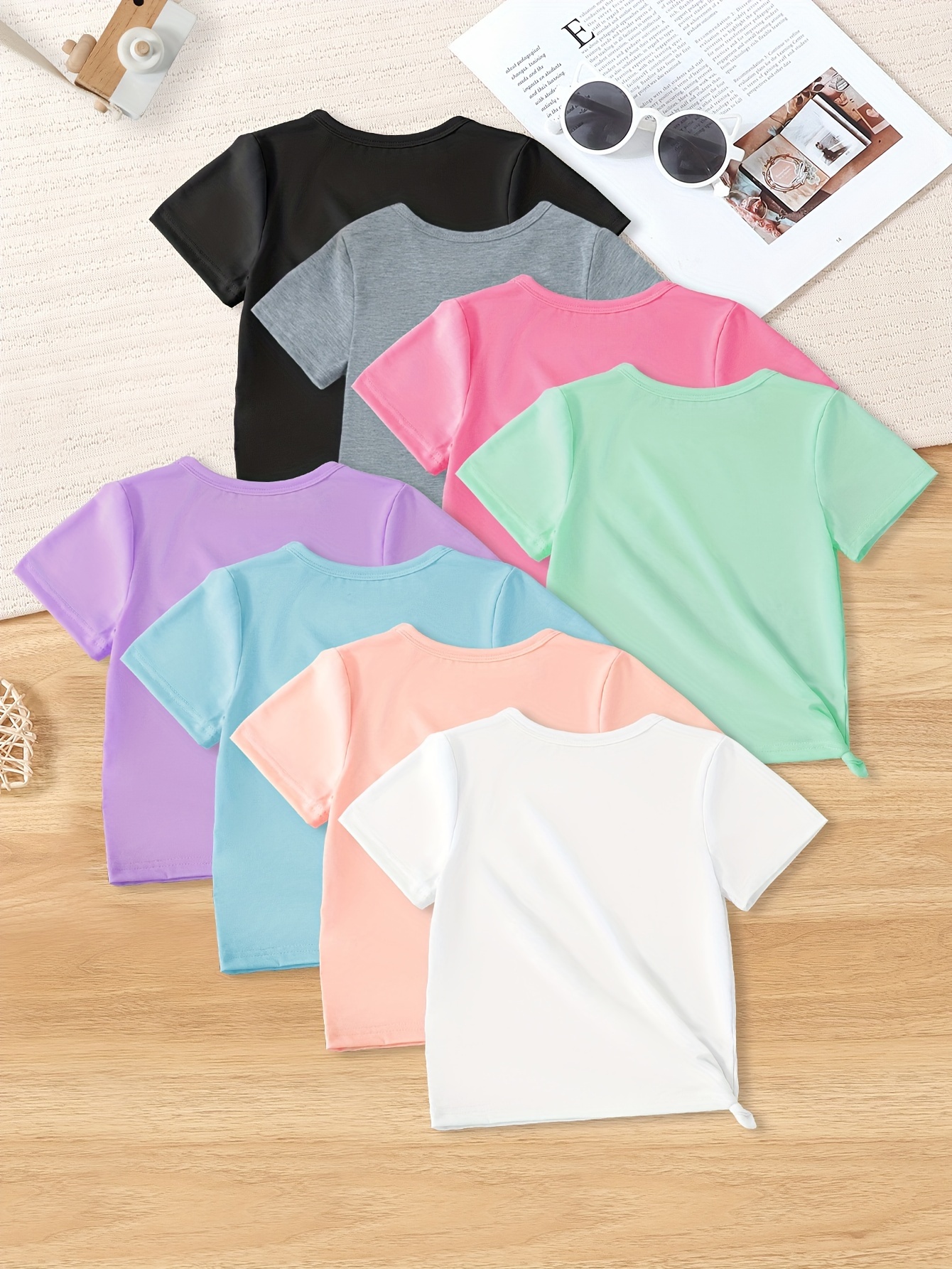 girls 8pcs set casual comfy solid colored tees for spring summer details 10