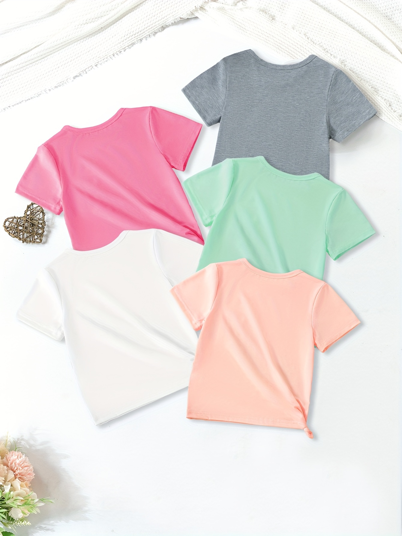 girls casual 5pcs crew neck short sleeve t shirt set for summer outdoor gift details 1