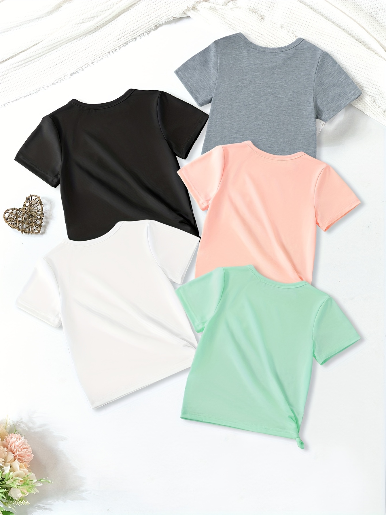 girls casual 5pcs crew neck short sleeve t shirt set for summer outdoor gift details 10