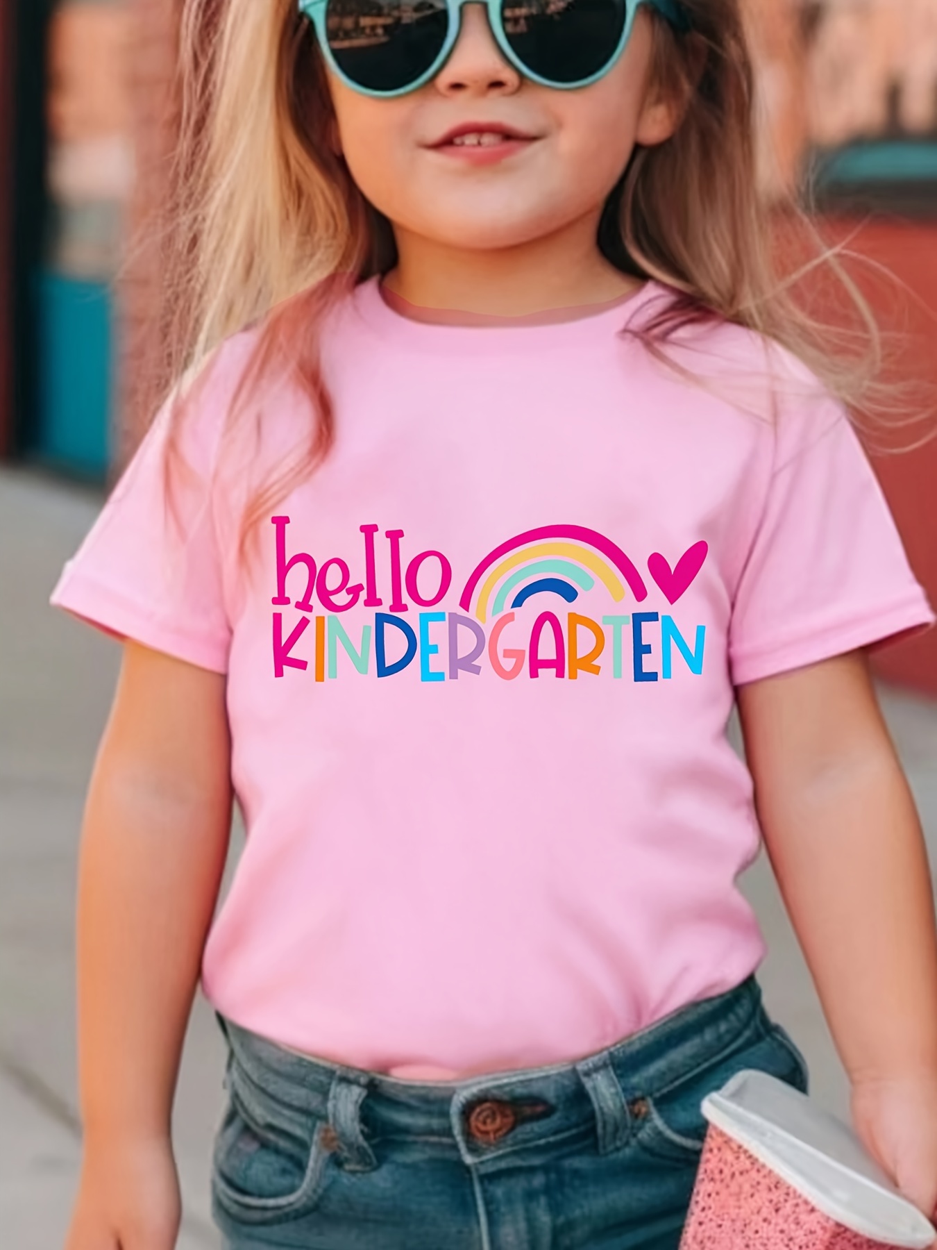 hello kindergarten print creative t shirts soft elastic comfy crew neck short sleeve tee girls summer tops details 0