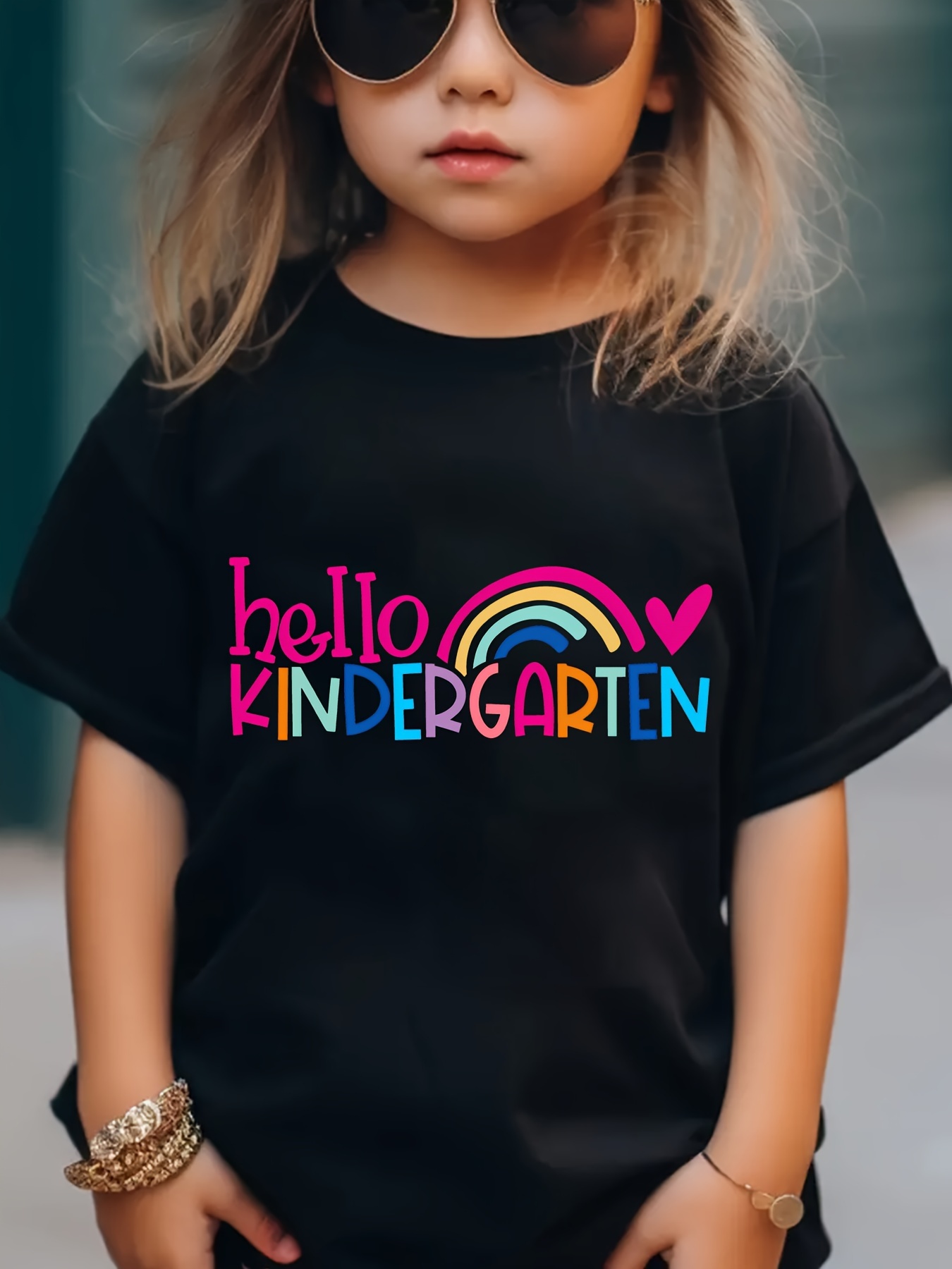 hello kindergarten print creative t shirts soft elastic comfy crew neck short sleeve tee girls summer tops details 6