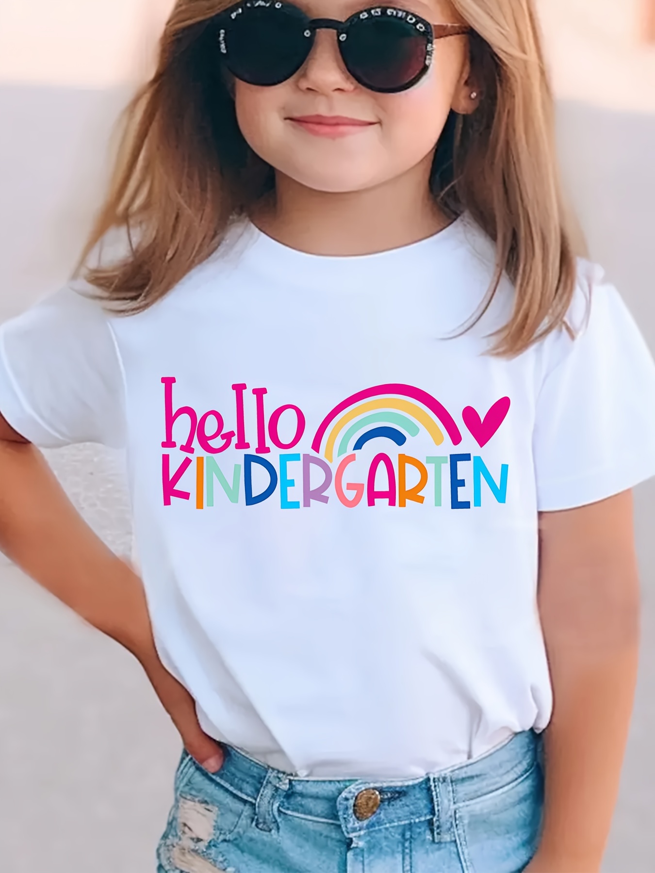 hello kindergarten print creative t shirts soft elastic comfy crew neck short sleeve tee girls summer tops details 12