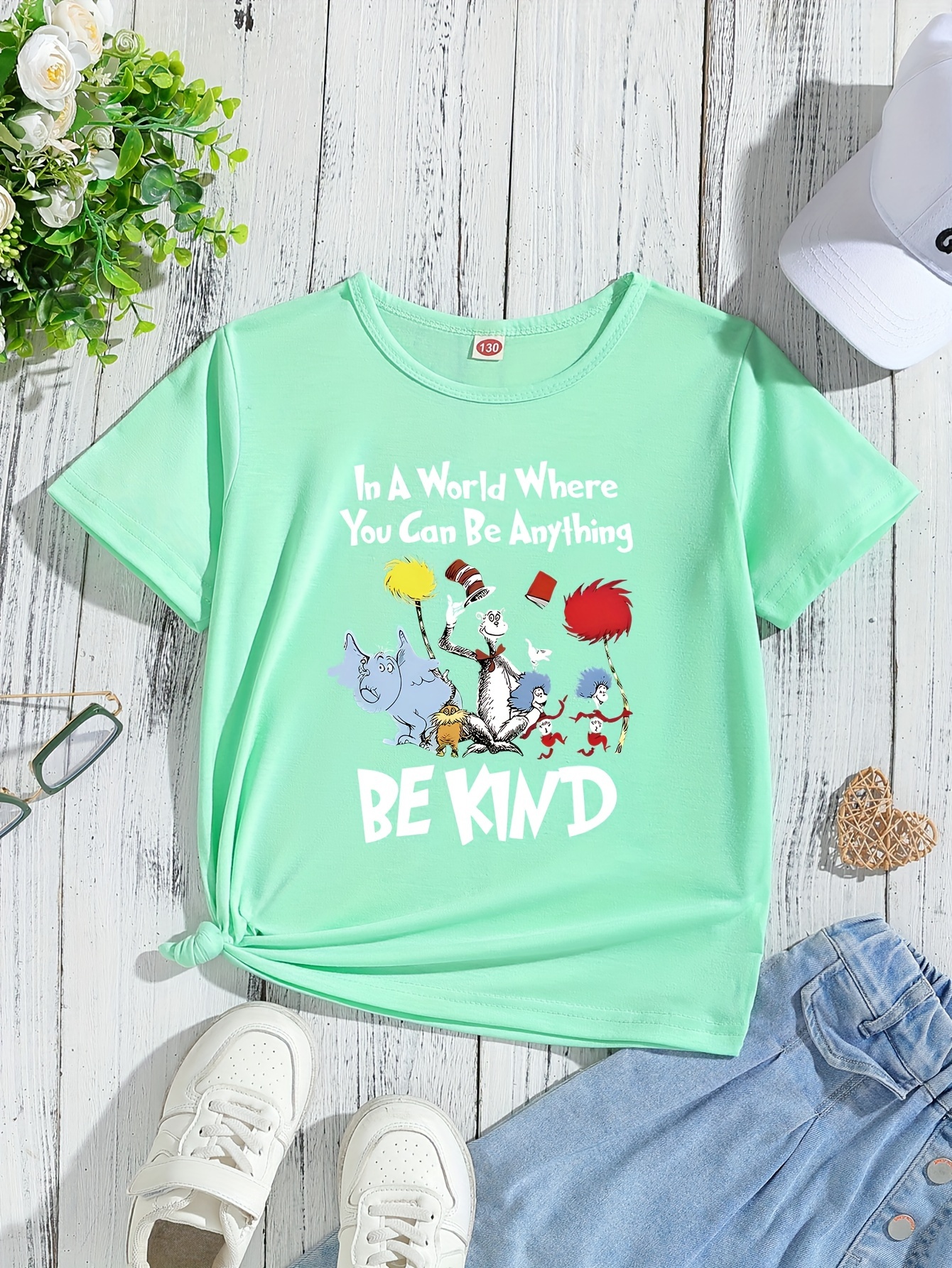 be kind cartoon animals graphic print girls casual comfy crew neck short sleeve tee for spring summer girls clothes for everyday activities details 0