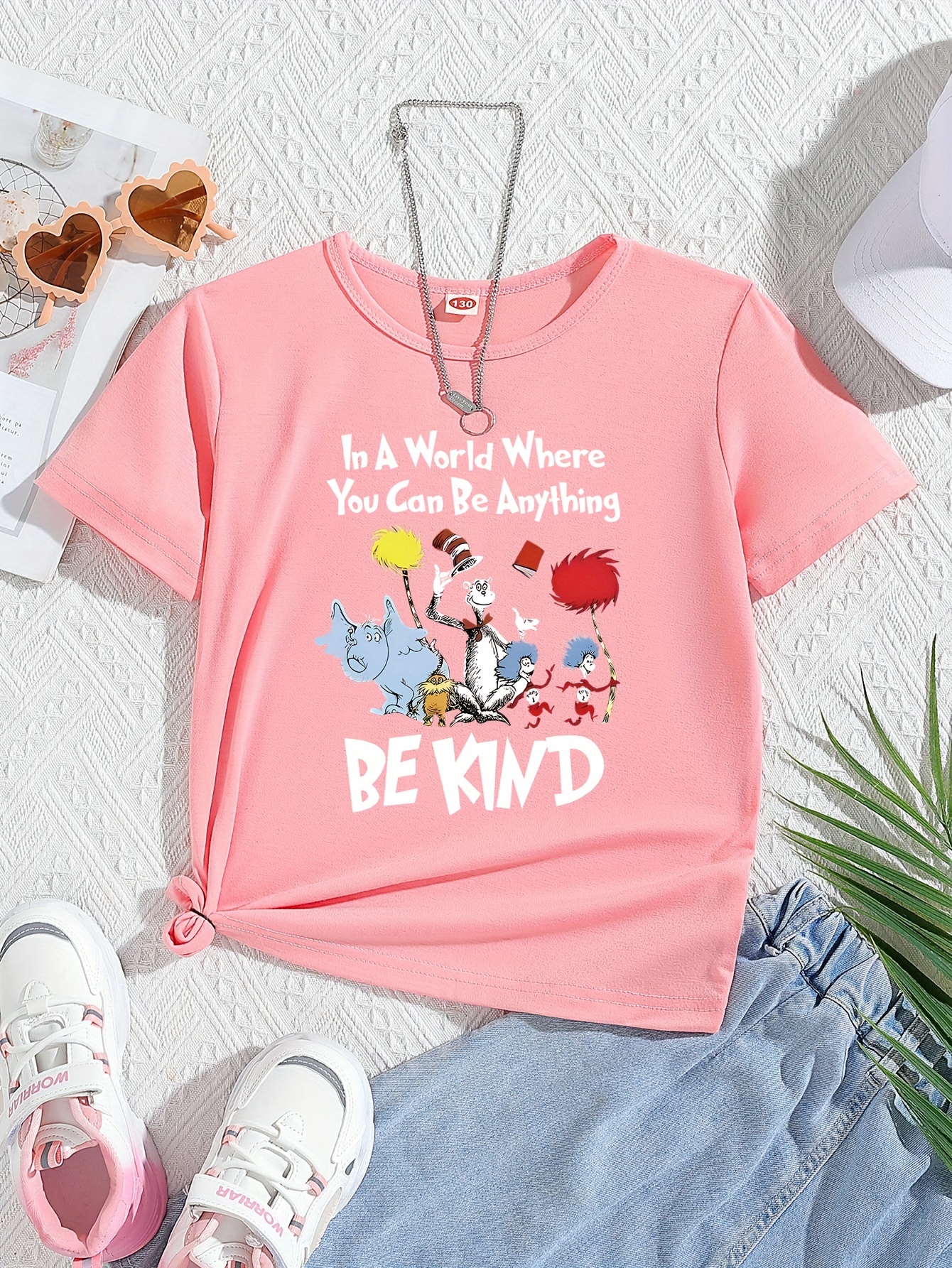 be kind cartoon animals graphic print girls casual comfy crew neck short sleeve tee for spring summer girls clothes for everyday activities details 5