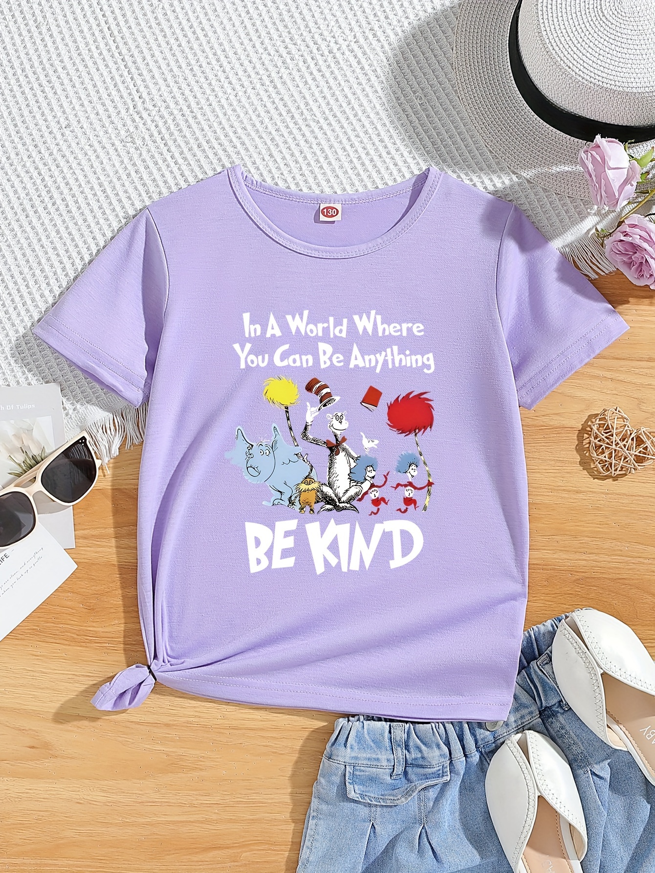 be kind cartoon animals graphic print girls casual comfy crew neck short sleeve tee for spring summer girls clothes for everyday activities details 10