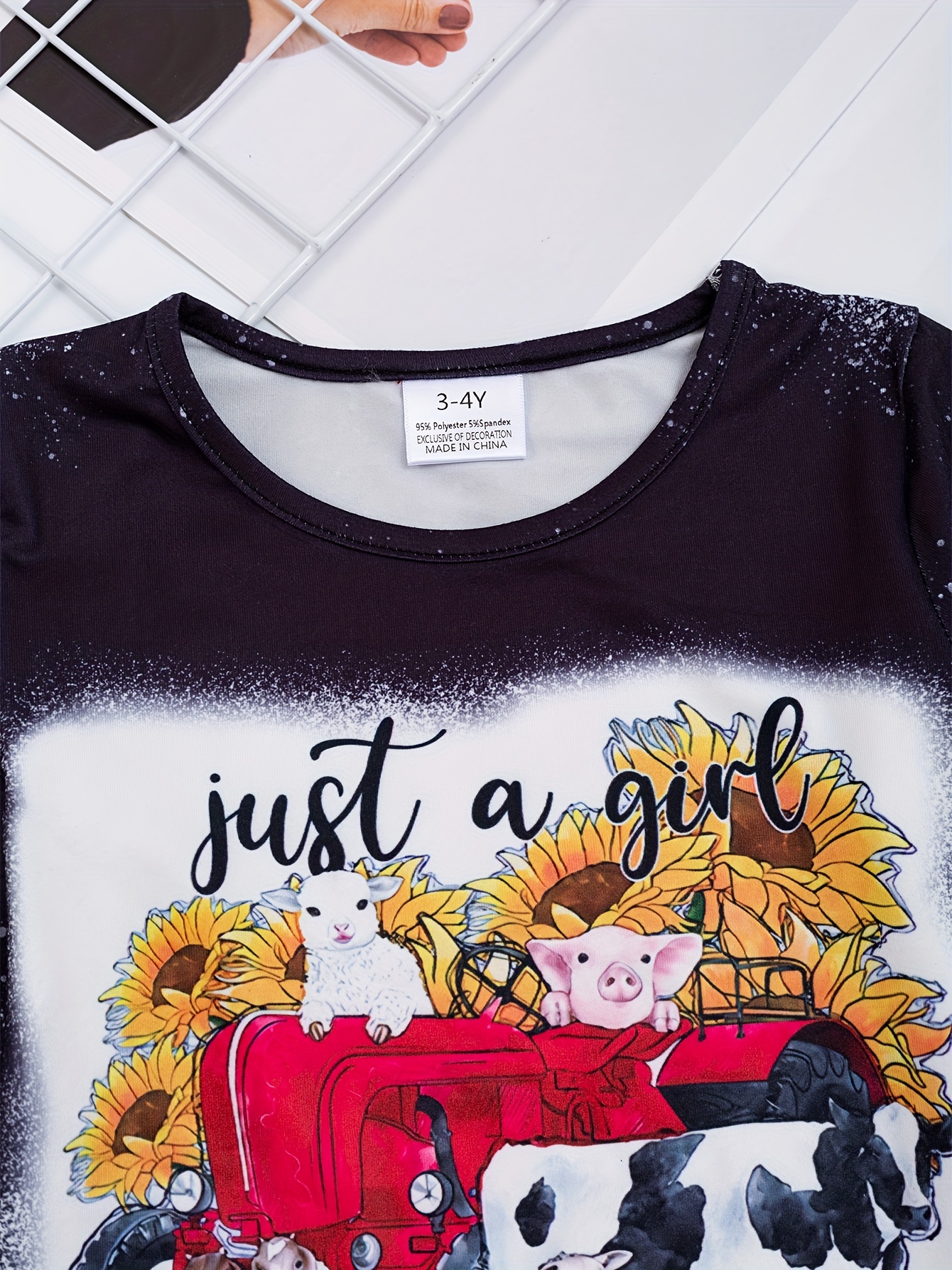 toddler girls sunflower cow head and letter graphic t shirt casual round neck tees top kids summer clothes details 8