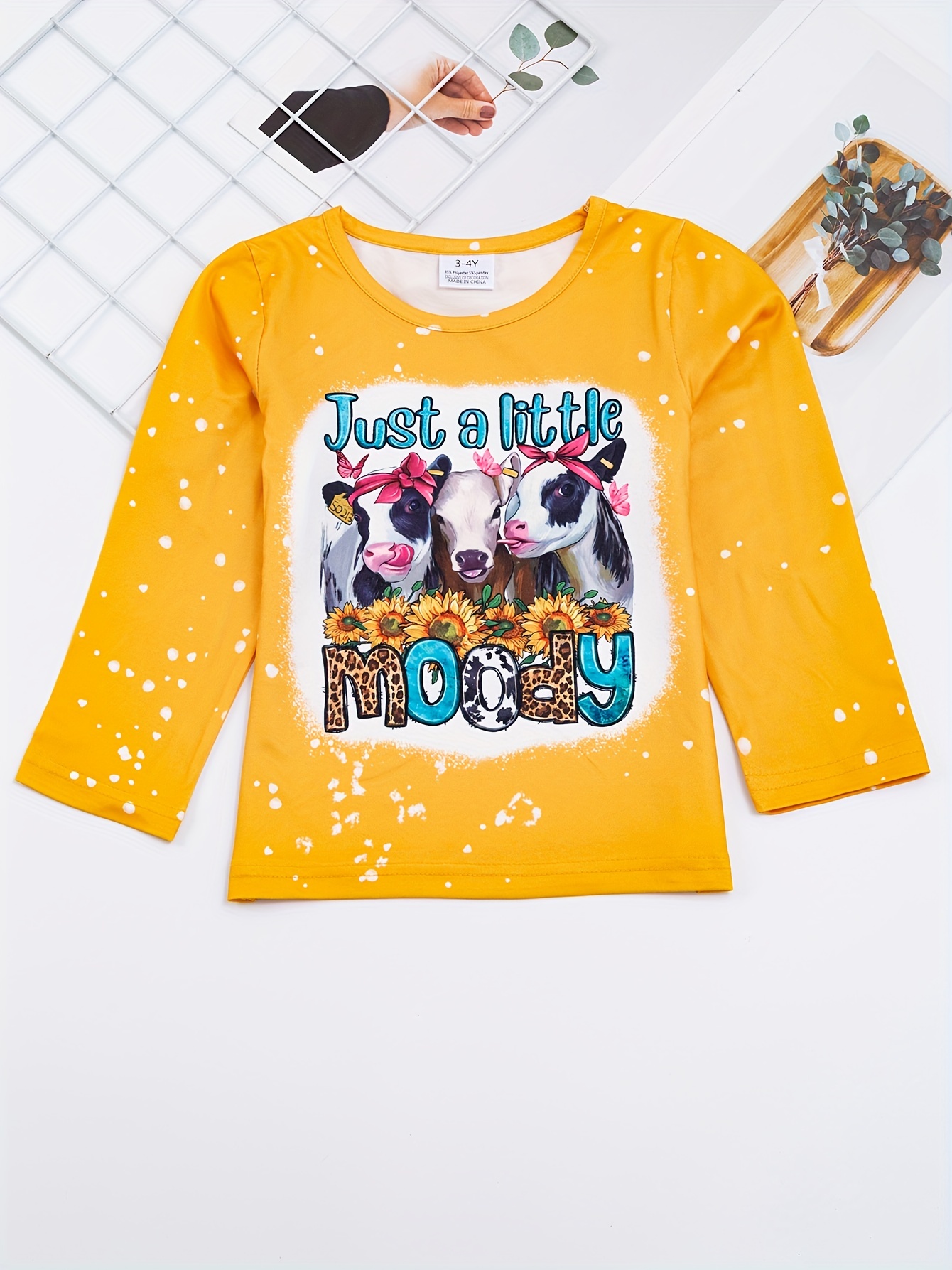 toddler girls sunflower cow head and letter graphic t shirt casual round neck tees top kids summer clothes details 10