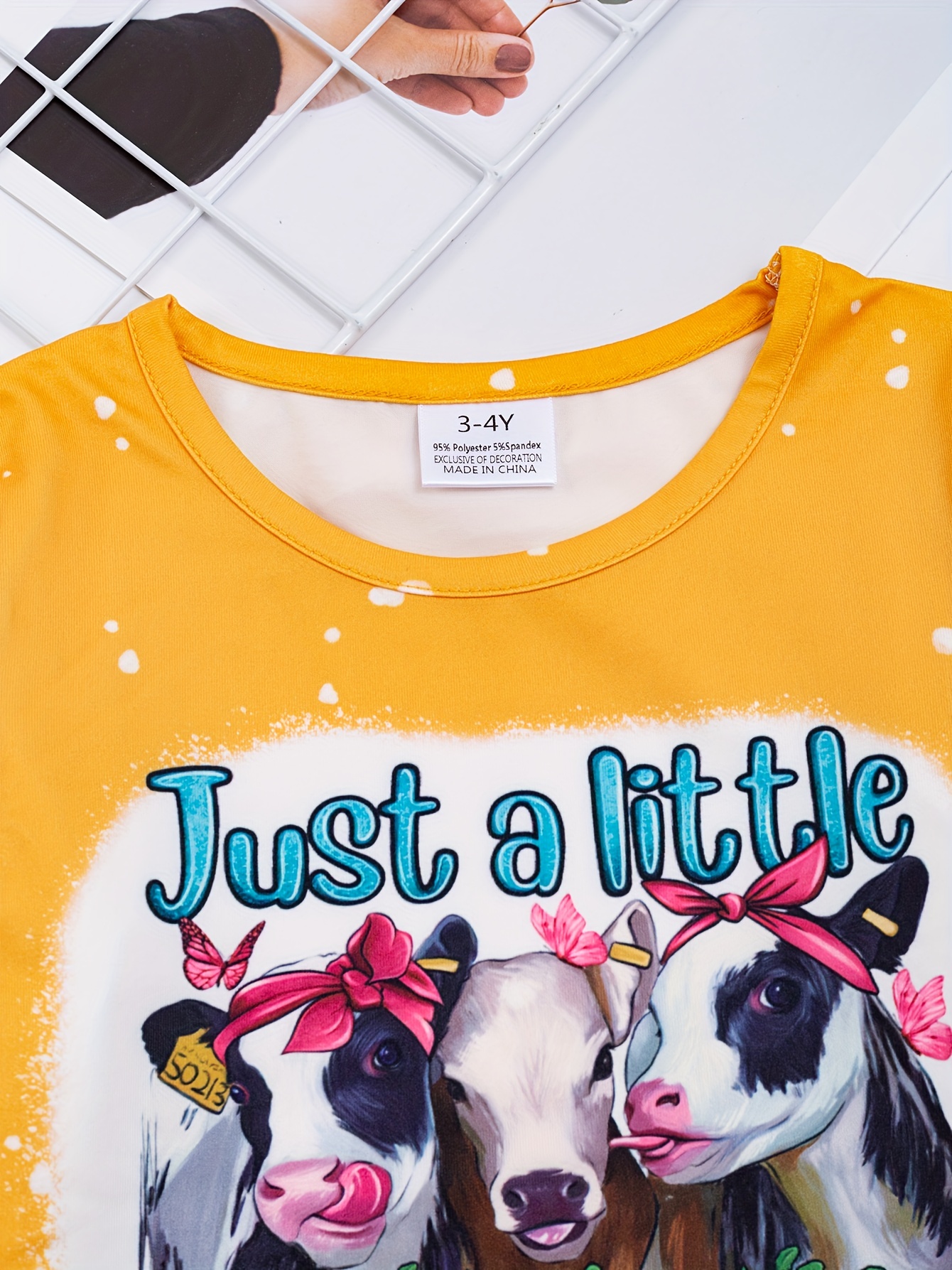 toddler girls sunflower cow head and letter graphic t shirt casual round neck tees top kids summer clothes details 12