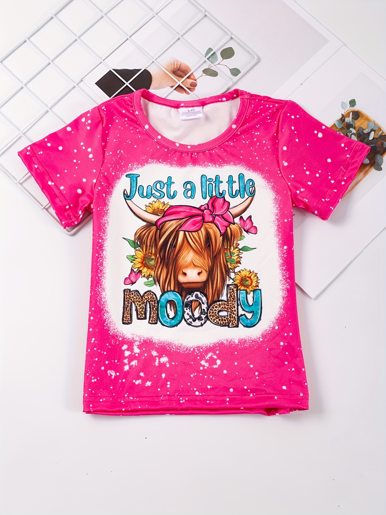 toddler girls sunflower cow head and letter graphic t shirt casual round neck tees top kids summer clothes details 20