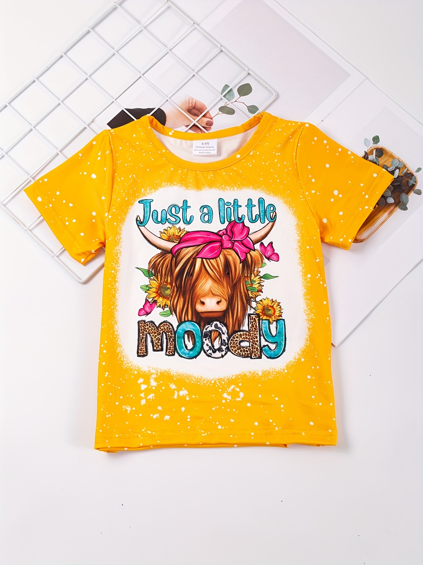 toddler girls sunflower cow head and letter graphic t shirt casual round neck tees top kids summer clothes details 25