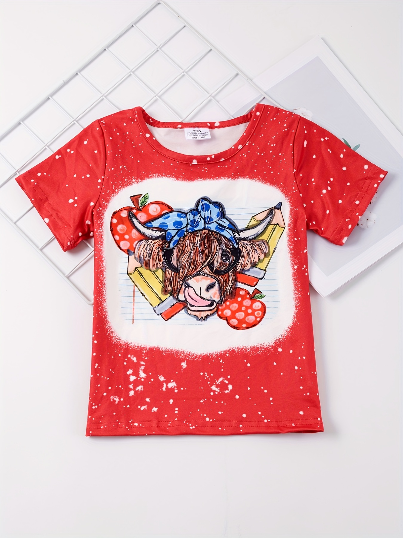 toddler girls sunflower cow head and letter graphic t shirt casual round neck tees top kids summer clothes details 40