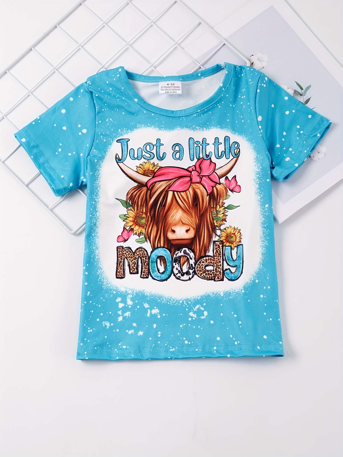 toddler girls sunflower cow head and letter graphic t shirt casual round neck tees top kids summer clothes details 51