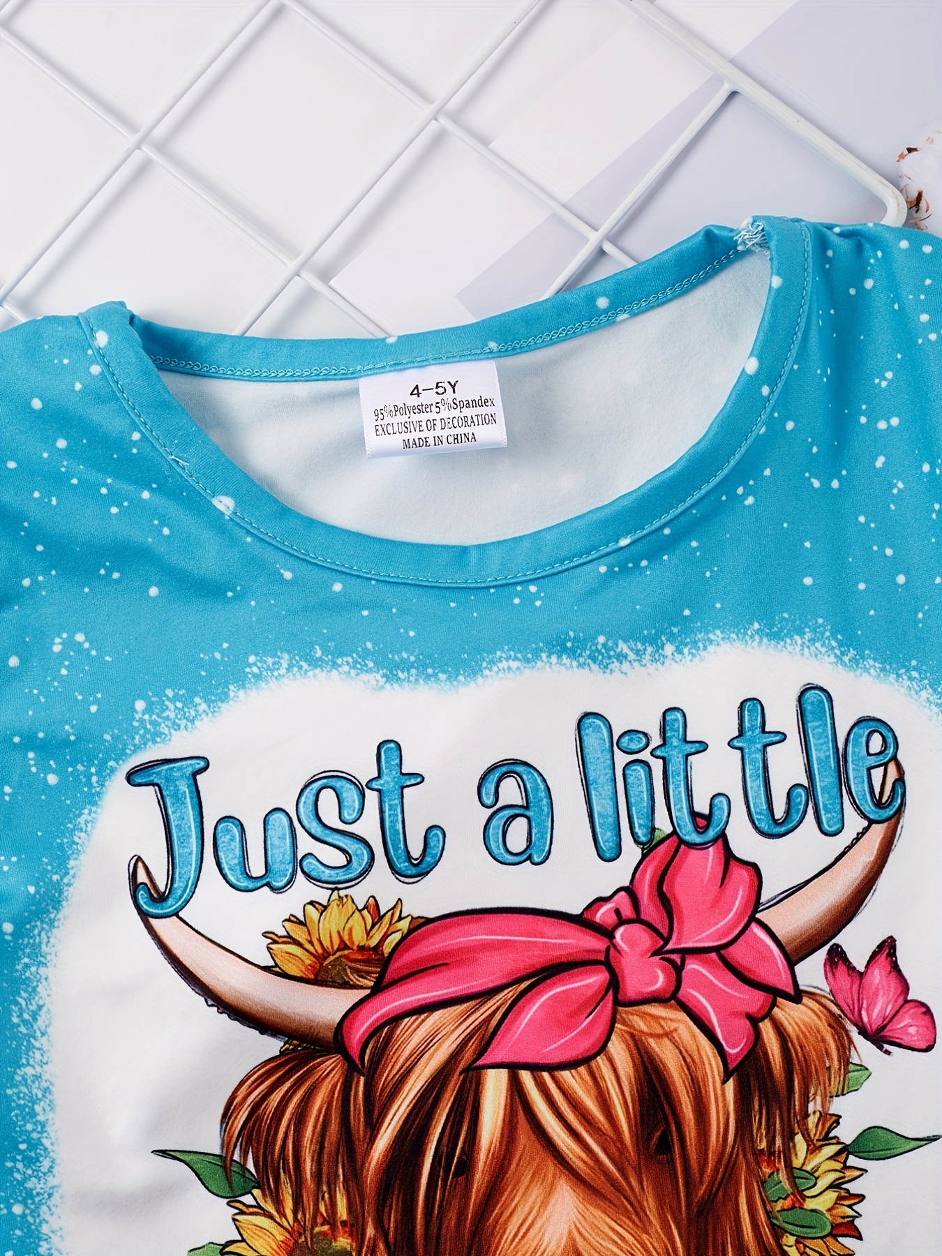 toddler girls sunflower cow head and letter graphic t shirt casual round neck tees top kids summer clothes details 52