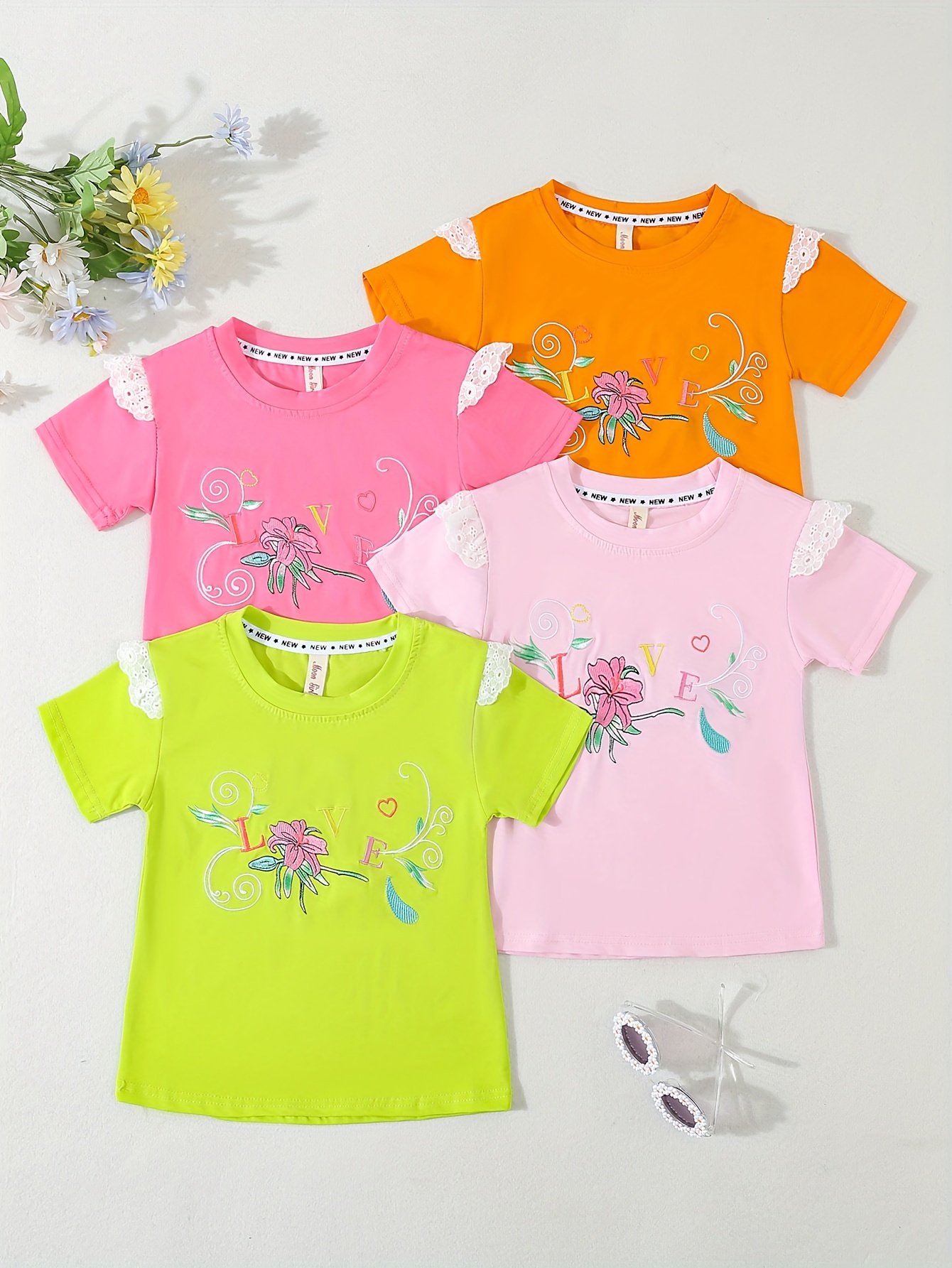 4pcs 95 cotton girls cartoon animal pattern t shirts set embroidery casual breathable short sleeve crew neck tee for summer details 6