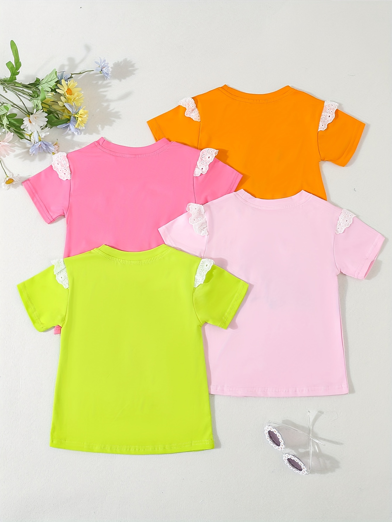 4pcs 95 cotton girls cartoon animal pattern t shirts set embroidery casual breathable short sleeve crew neck tee for summer details 9