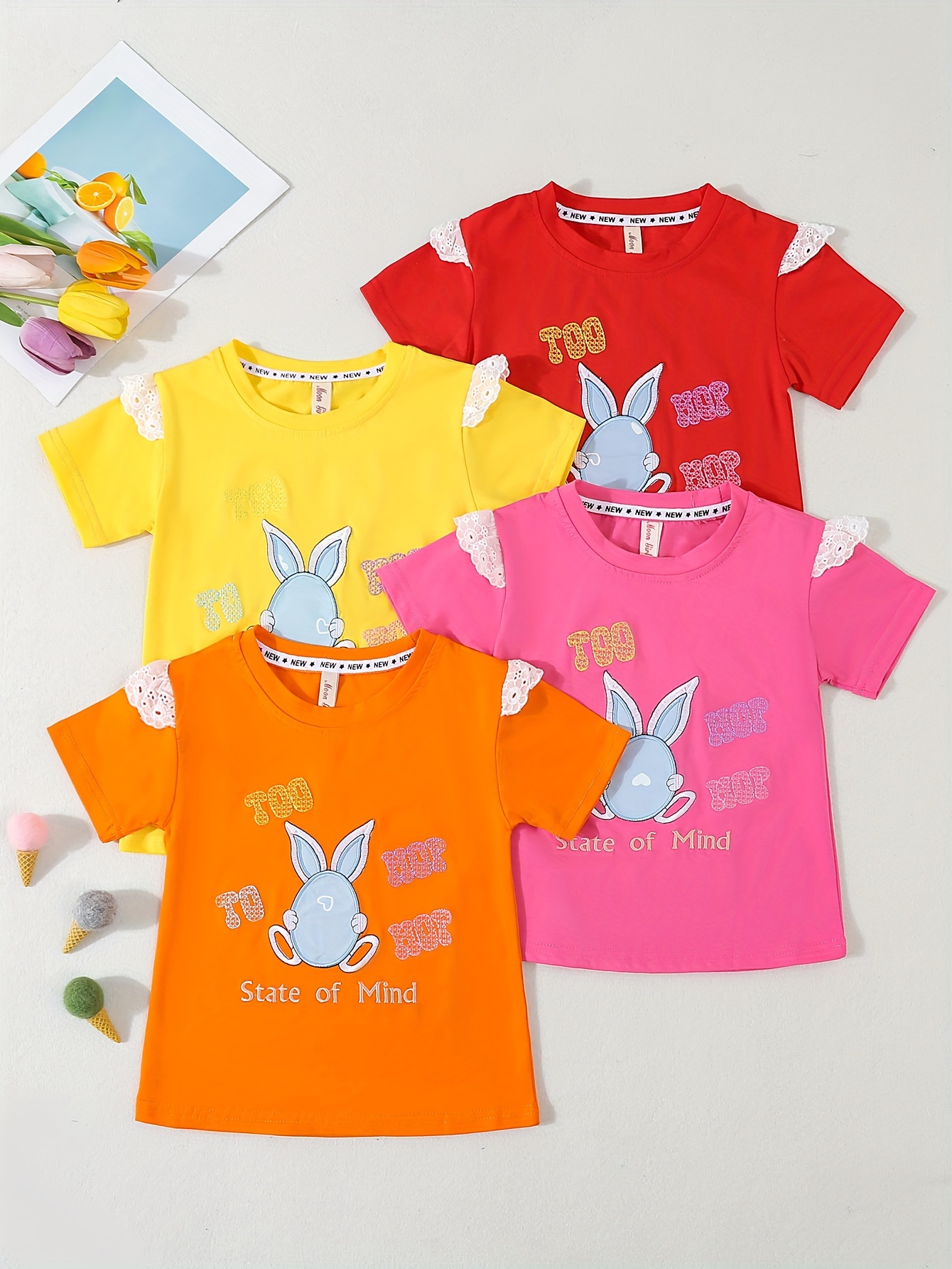 4pcs 95 cotton girls cartoon animal pattern t shirts set embroidery casual breathable short sleeve crew neck tee for summer details 12